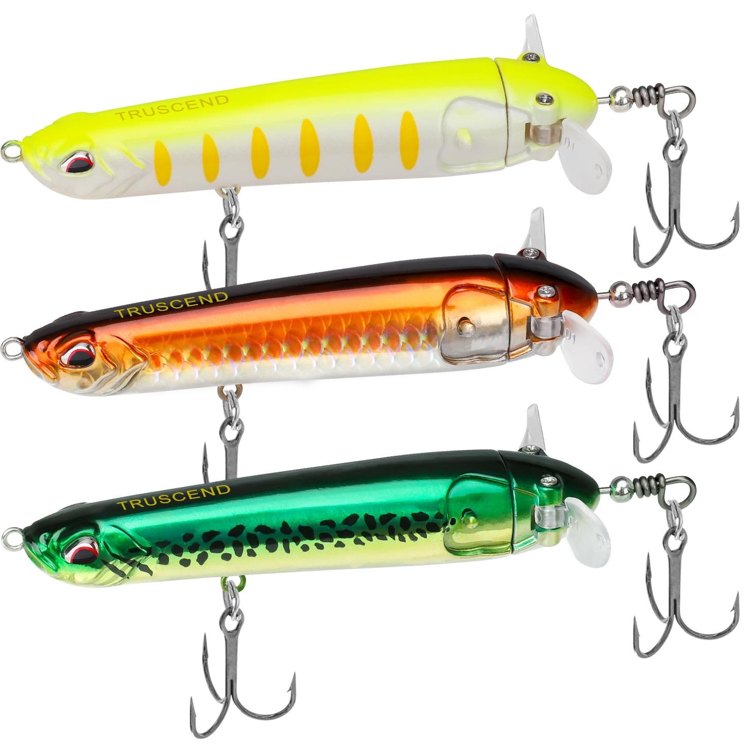 TRUSCEND PoPobait Plopper with BKK Hooks, Top Water Fishing Lures for Bass Walleye Pike Catfish Musky Perch, Floating Lure for Freshwater or Saltwater, Amazing Teasers Fishing Gifts for Family Fishing