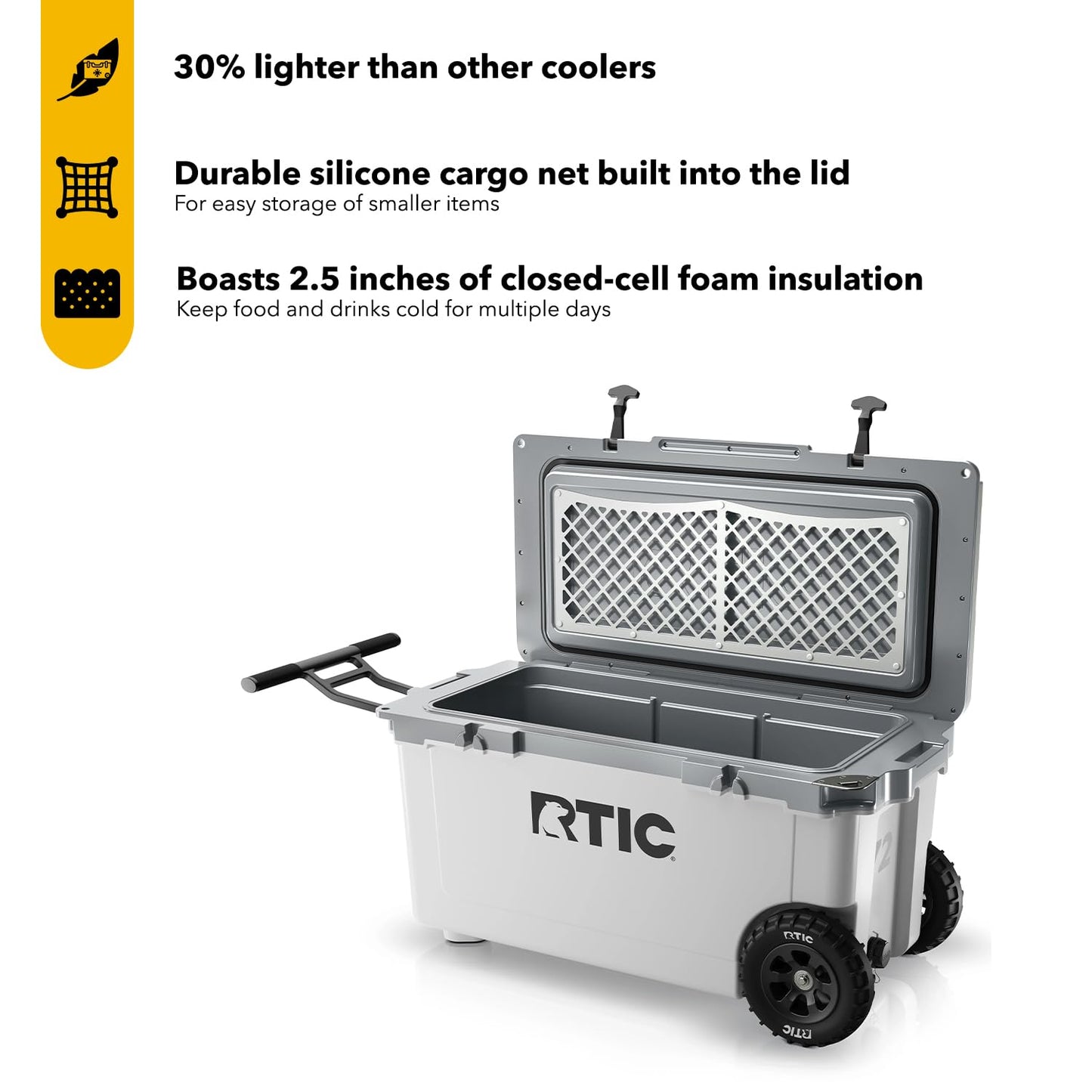 RTIC 72 Quart Ultra-Light Wheeled Cooler Hard Insulated Portable Ice Chest Box for Beach, Drink, Beverage, Camping, Picnic, Fishing, Boat, Barbecue, 30% Lighter Than Rotomolded Coolers