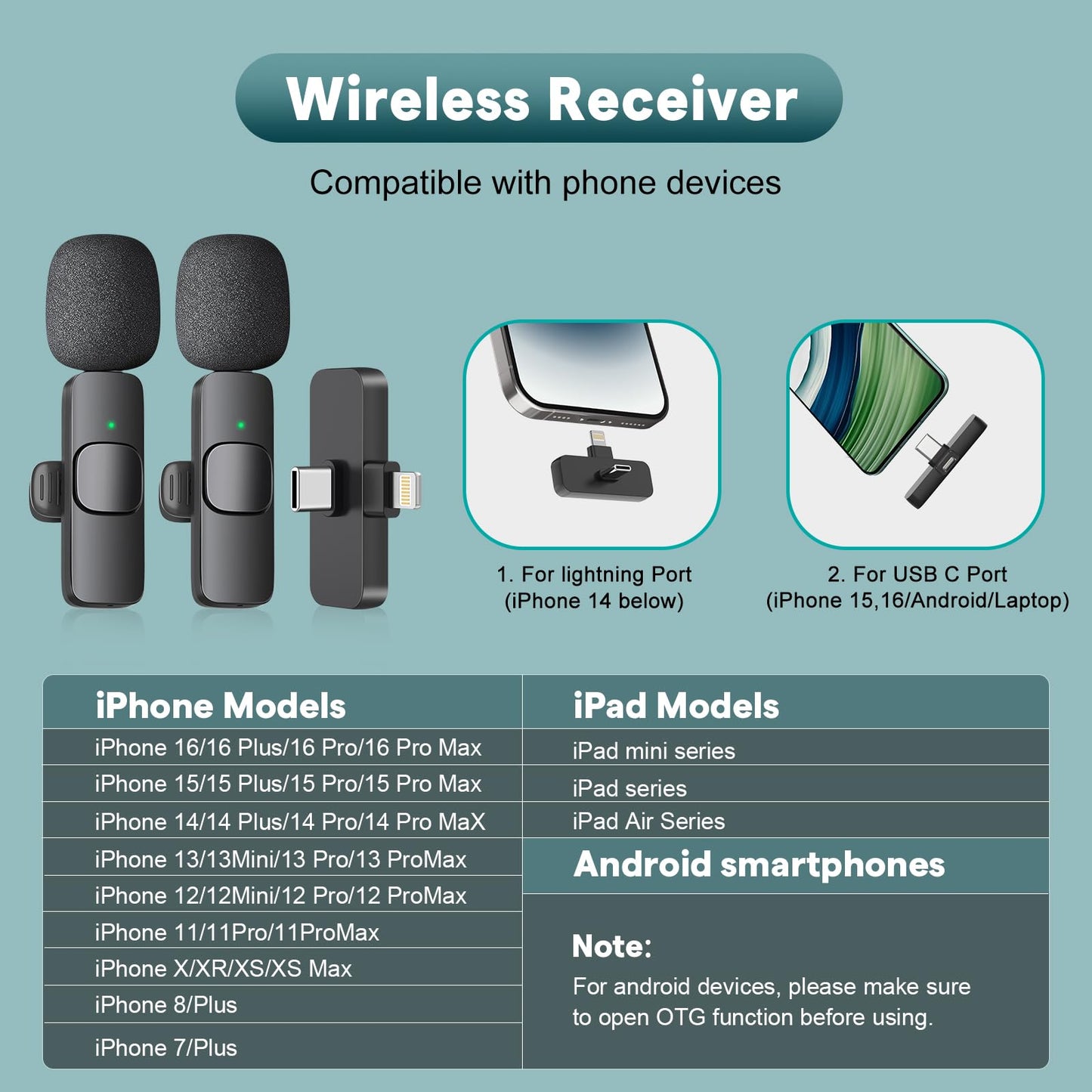 MAYBESTA Professional Wireless Mini Microphone for iPhone, iPad, Android Phone - Bluetooth Lavalier Lapel Mic for Video Recording - Clip on USB C Microphones for YouTube Tiktok Podcast Vlogging