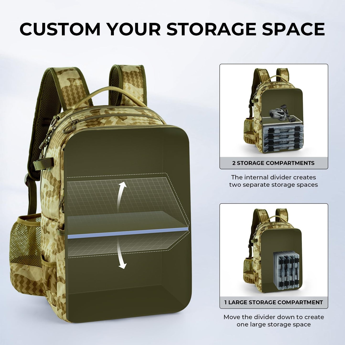 KastKing BaitSpace 50L Fishing Tackle Backpack with Removable Bait Binder & 4 Tackle Boxes, Rod Holders Storage Fishing Gear