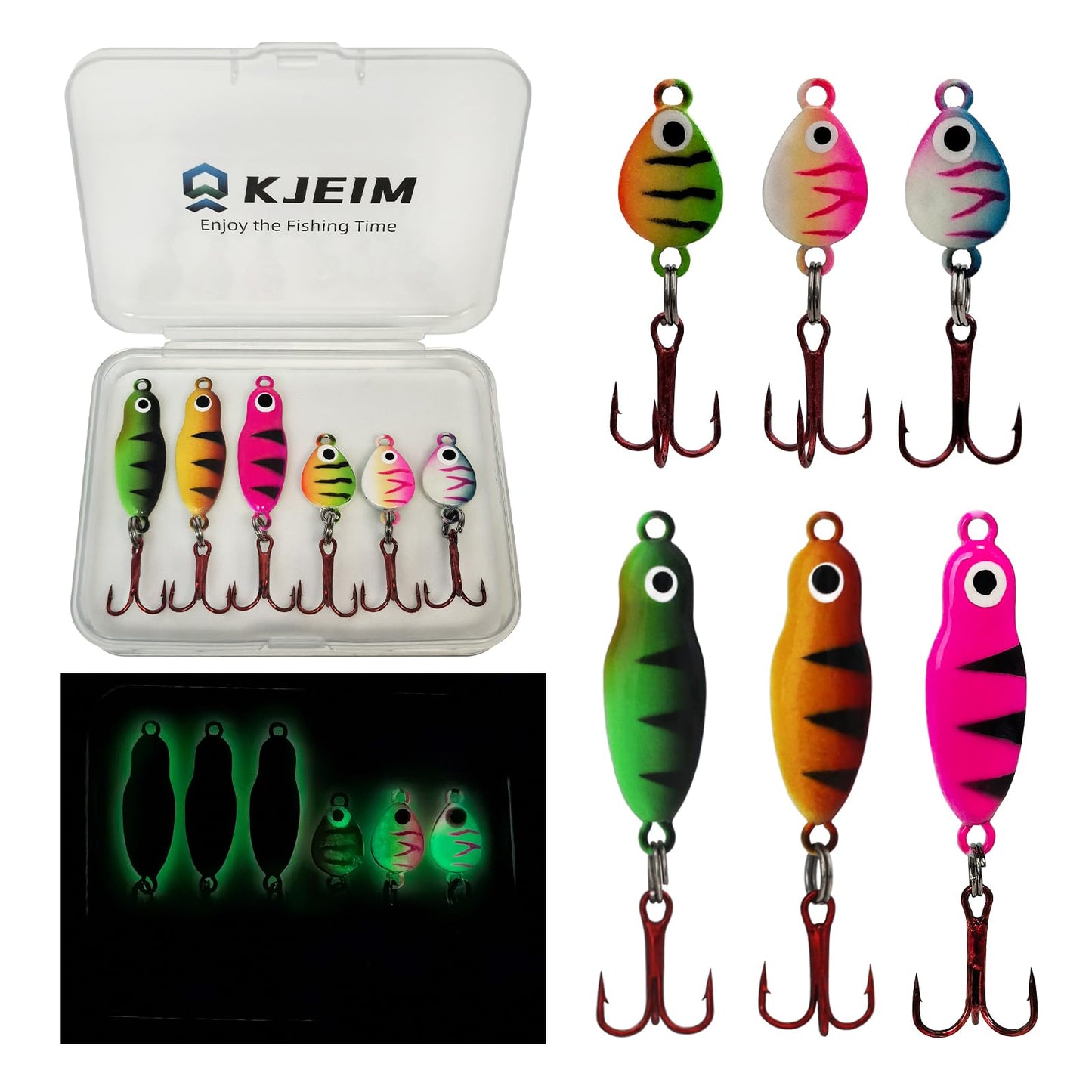 Ice Fishing Jigs Luminous Ice Fishing Lures Glowing Jig Gear Winter Fishing Jigging for Crappie Pike Panfish Walleye Perch Bluegill 6pcs/20pcs