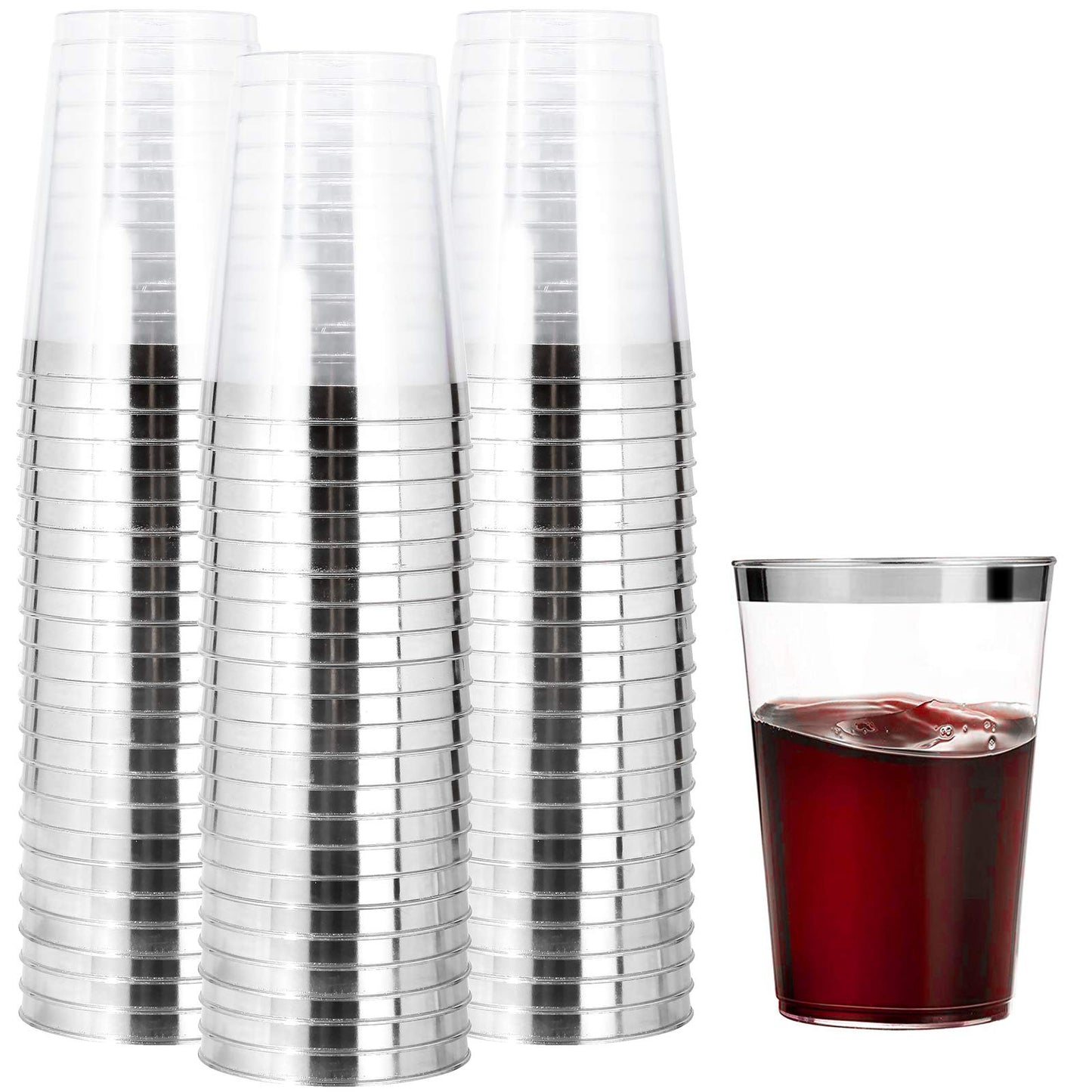 I00000 200 Pack Gold Plastic Cups, 9 Oz Elegant Clear Plastic Cups Gold Rimmed Disposable Wine Glasses Fancy Disposable Party Cups Wedding Cups Drinking Tumblers Plastic Cocktail Glasses with Gold Rim