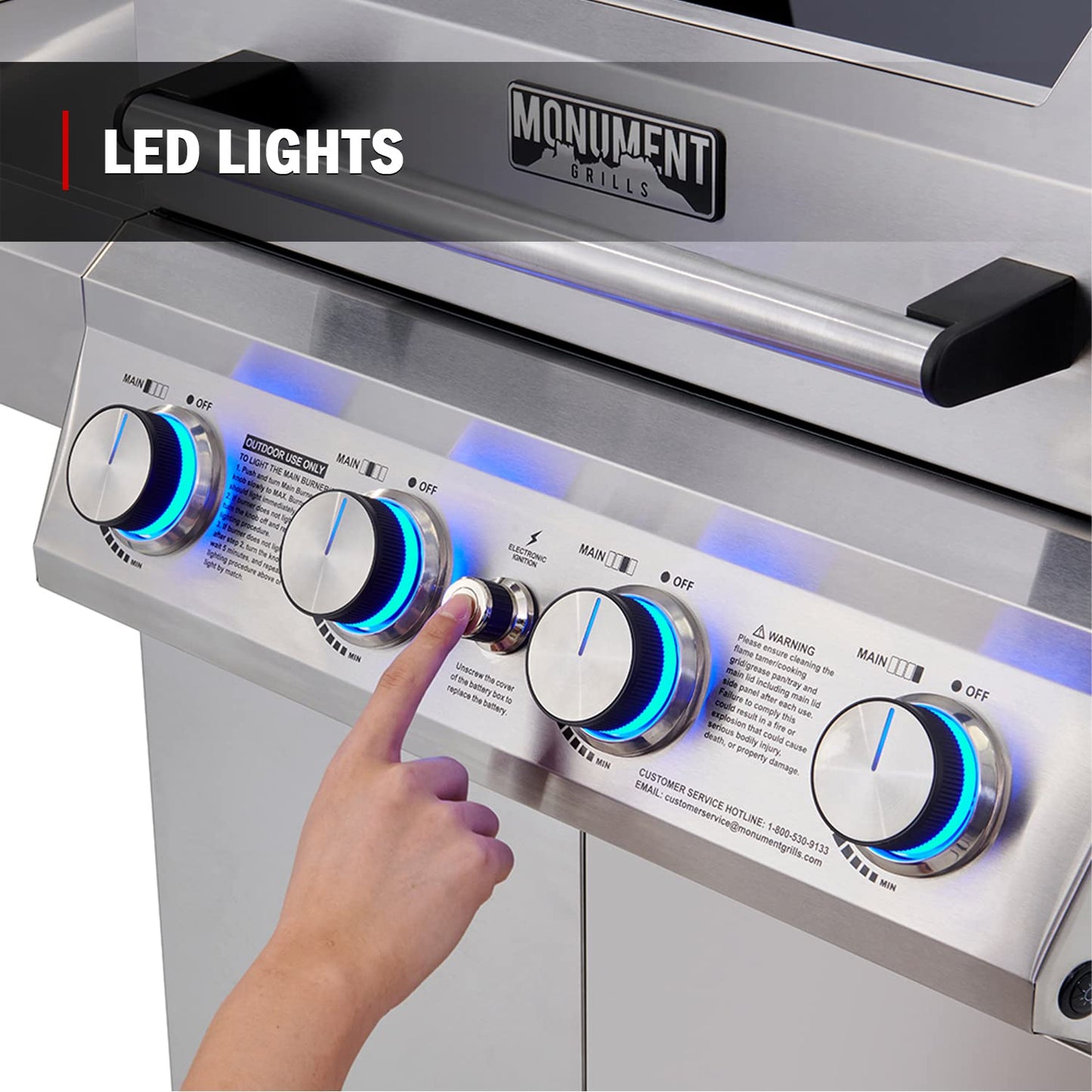 Monument Grills Larger 4-Burner Propane Gas Grills bbq Stainless Steel Heavy-Duty Cabinet Style with Knob Controls Side Burner, Outdoor Use, Mesa 400m