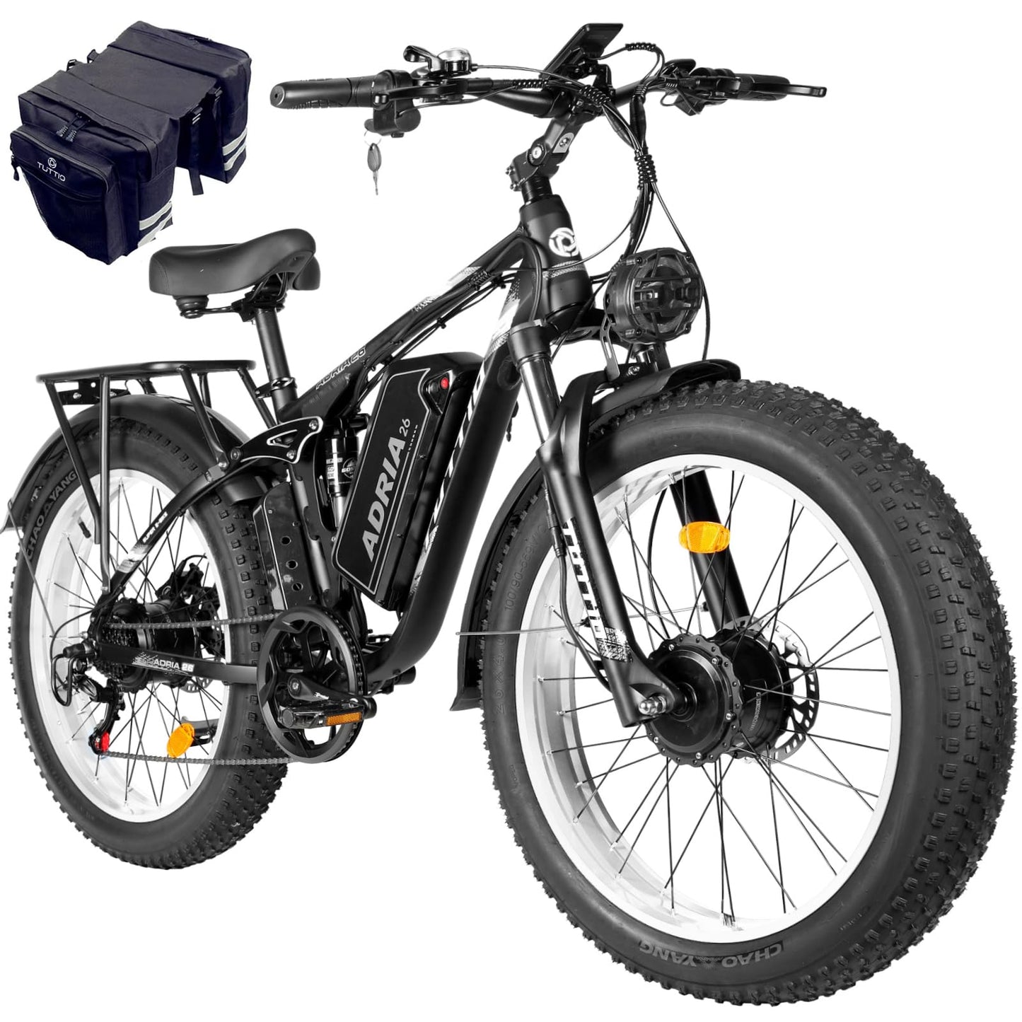 Peak 5000W-Electric-Bike for Adults-Men, Dual-Motor-Ebike 40-46MPH-Hunting-Ebike, 52V 30AH Long Range Dirtbike, 26" Fat-Tire-Electric-Bicycle, Full Suspension Mountain Bike for Off-Road Snow Sand