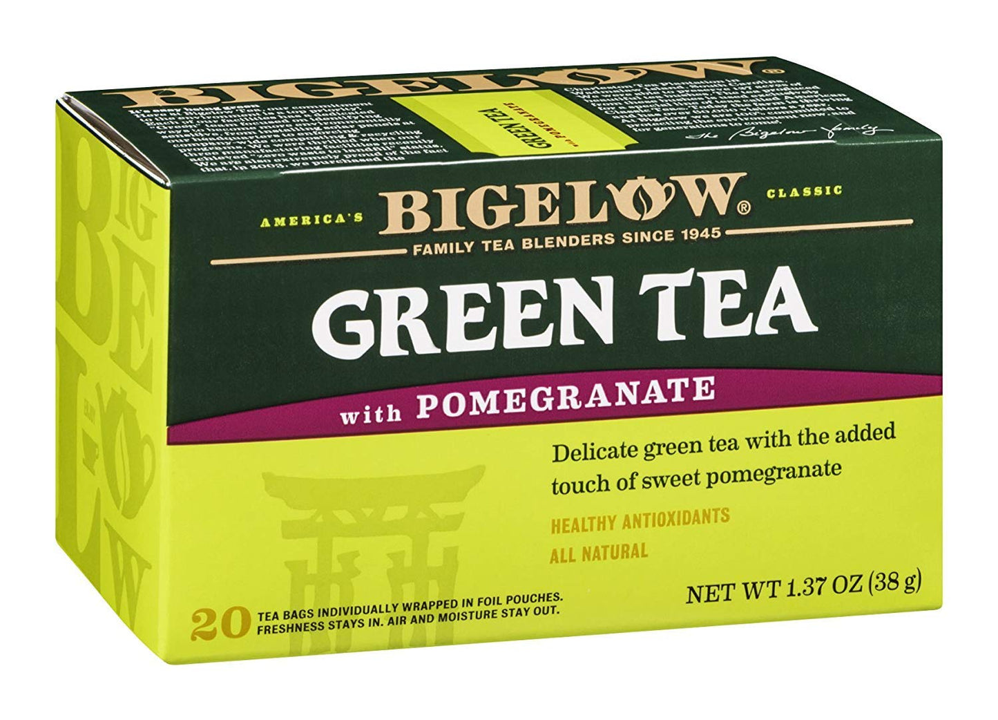 Bigelow Tea Green Tea Variety Pack, Classic Green Tea, Lemon, Pomegranate, Mint, Peach and Constant Comment Flavors, 20 Count Box (Pack of 6), 120 Total Tea Bags