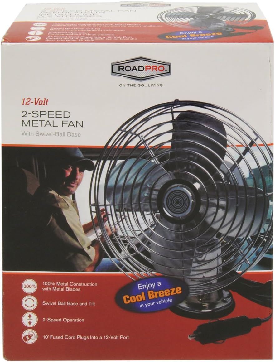 RoadPro RP-1179 Car Fan, Heavy Duty, 12V, Metal, 7.5"