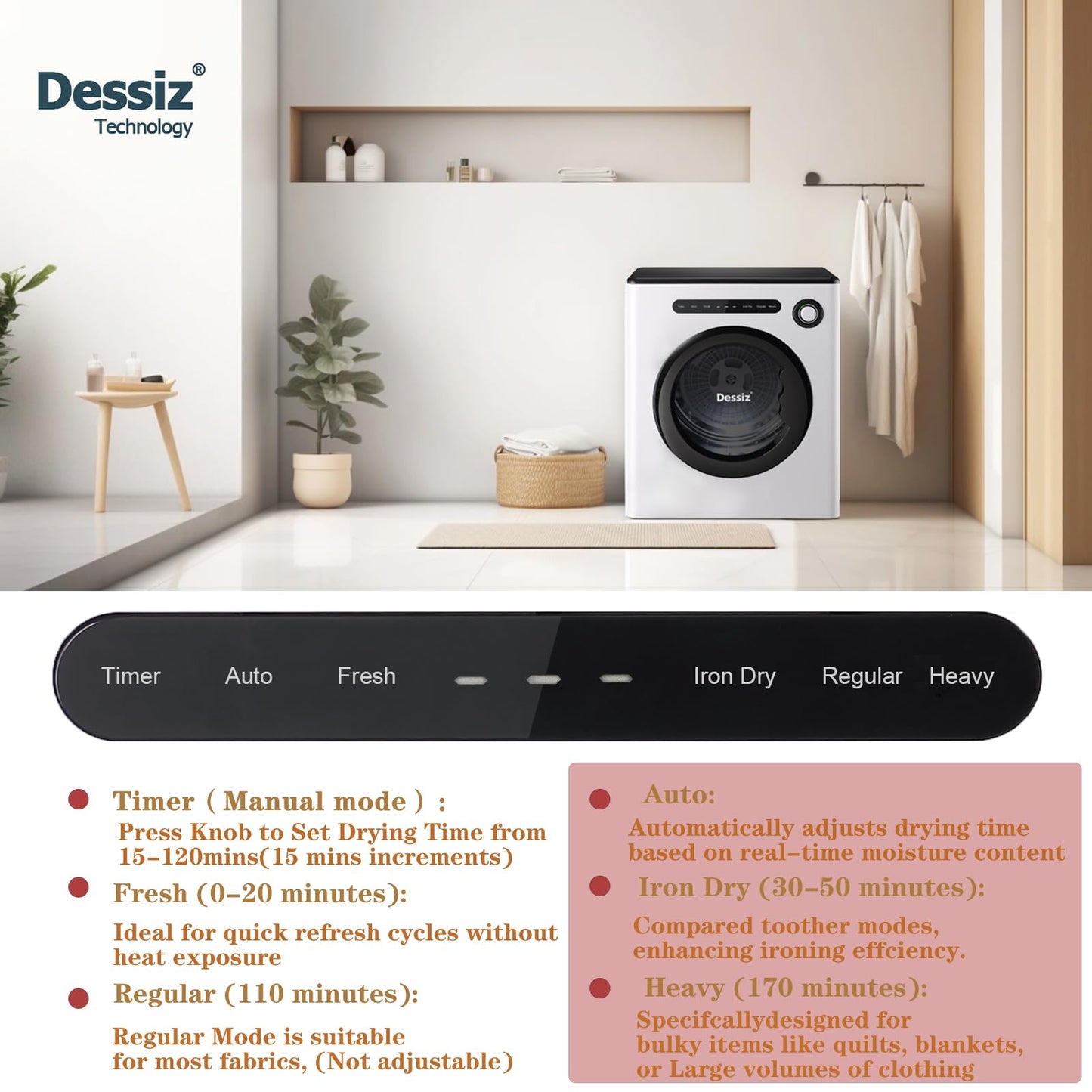 Dessiz 11LBS Compact Dryer 950W Portable Clothes Dryer Machine for Small Spaces, RVs and Apartments - Quiet, Sturdy ,Easy to Use and LED Display