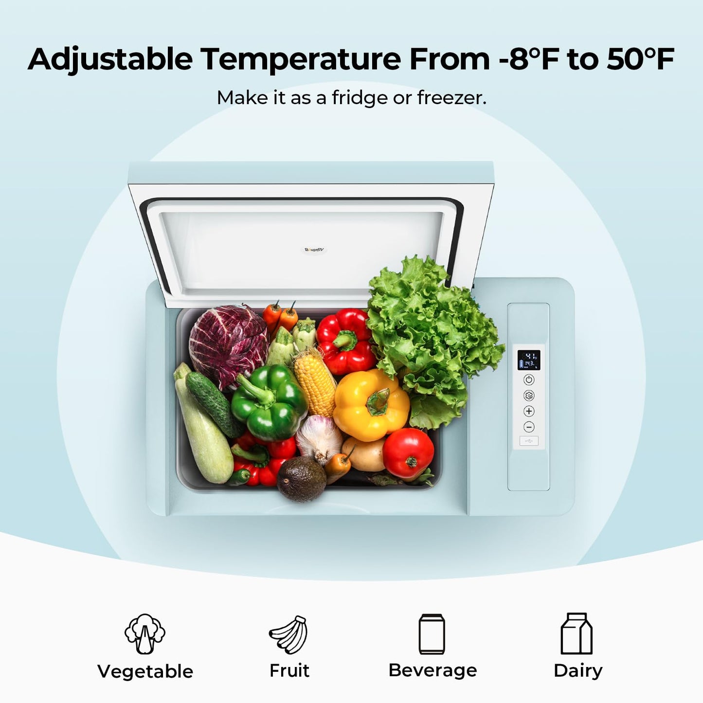 BougeRV 12 Volt Refrigerator 12V Car Fridge 23 Quart Portable Freezer Compressor Cooler 12/24V DC 110~240 Volt AC for Truck Van RV Camper SUV Travel Camping Road Trips Tailgating -7℉~50℉