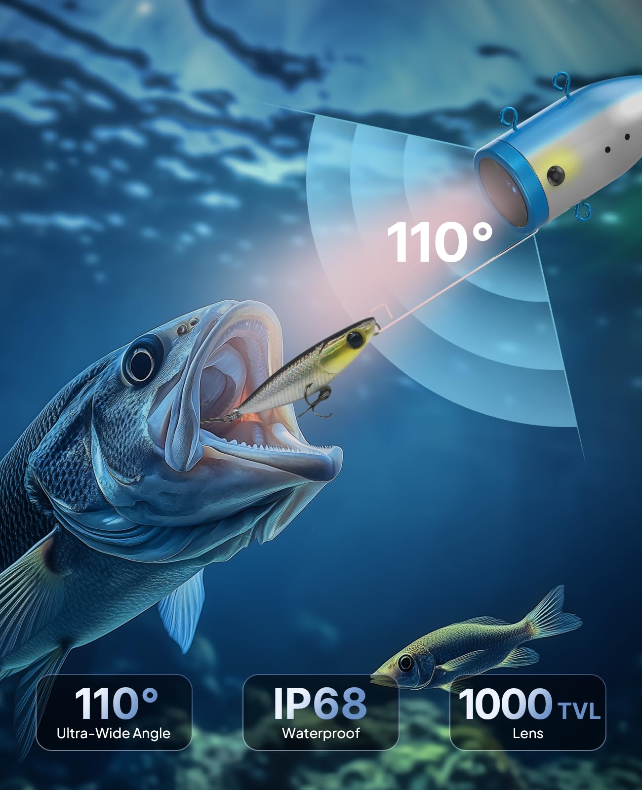Eyoyo Underwater Fishing Camera 7 inch LCD Monitor Fish Finder Waterproof 1000TVL Fishing Camera 12pcs Infrared Lights for Lake, Boat, Ice Fishing
