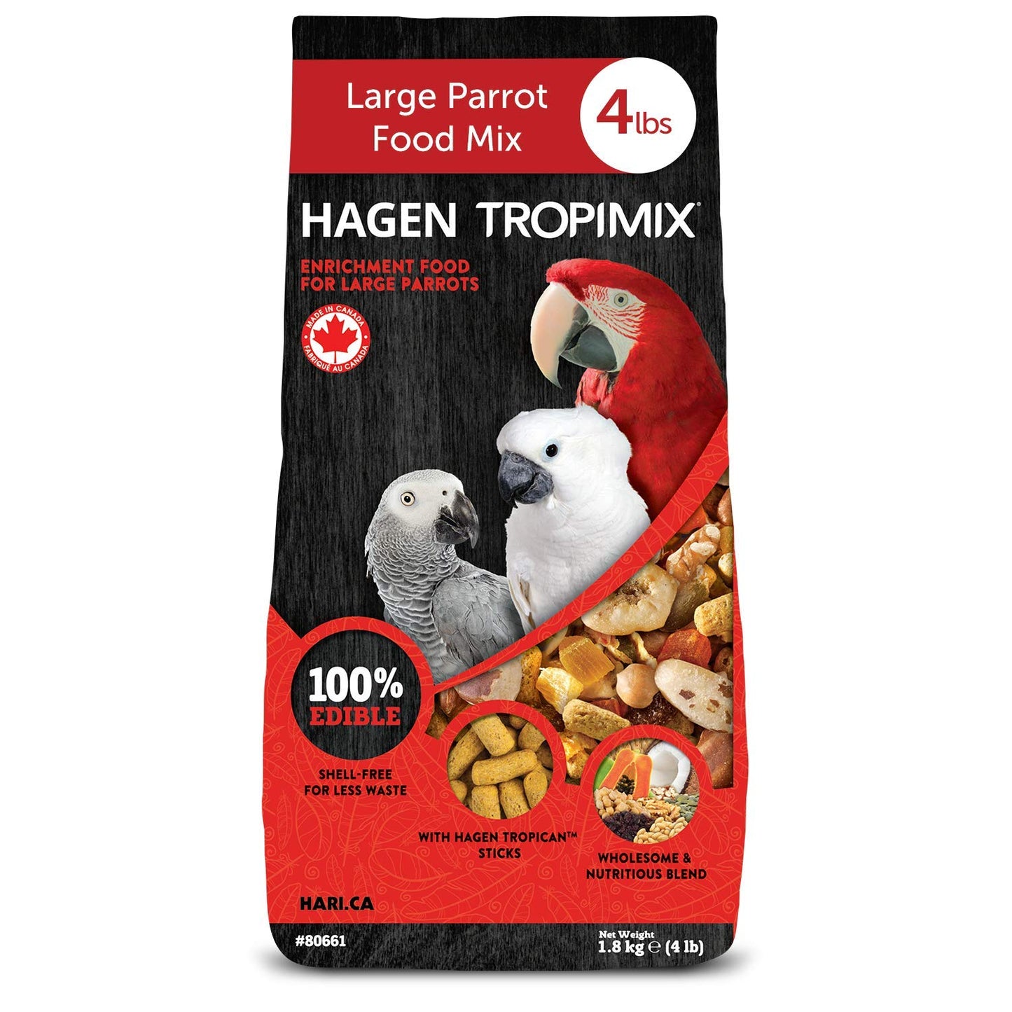 Tropimix Bird Food, Large Parrot Food with Seeds, Fruit, Nuts, Vegetables, Grains, and Legumes, Enrichment Food, 20 lb Bag
