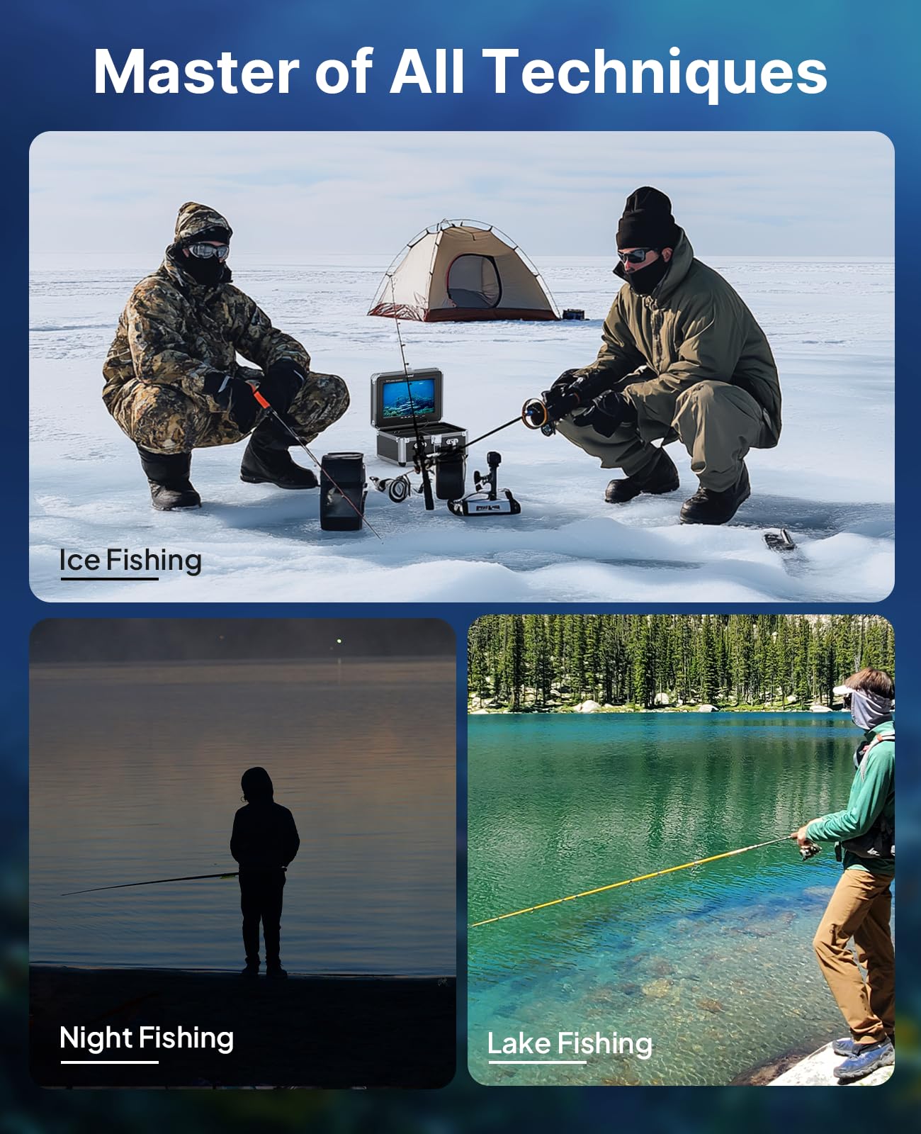 Eyoyo Underwater Fishing Camera 7 inch LCD Monitor Fish Finder Waterproof 1000TVL Fishing Camera 12pcs Infrared Lights for Lake, Boat, Ice Fishing