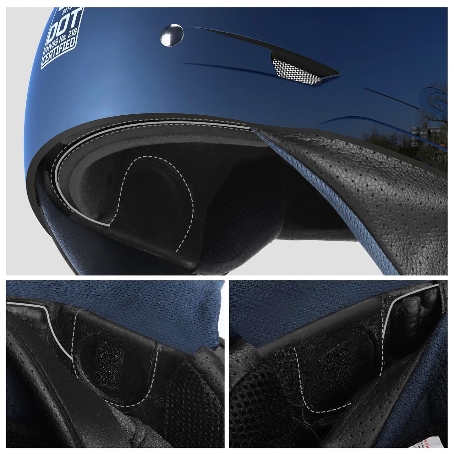 GLX M14 Open Face Motorcycle Helmet - Matte Black, Large - DOT Approved