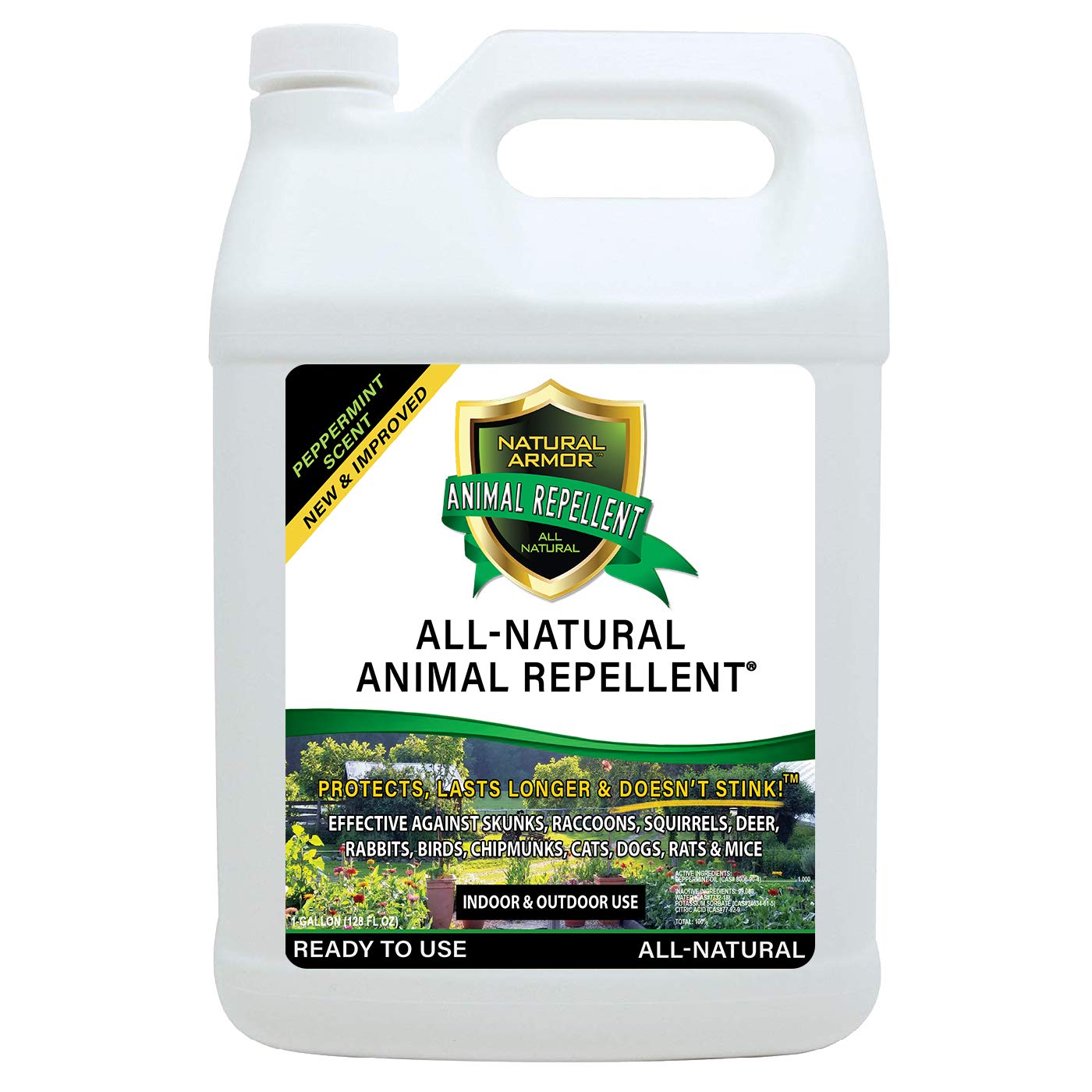 Natural Armor Animal & Rodent Repellent Spray. Repels Skunks, Raccoons, Rats, Mice, Deer Rodents & Critters. Repeller & Deterrent in Powerful Peppermint Formula – 128 Fl Oz Gallon Ready to Use