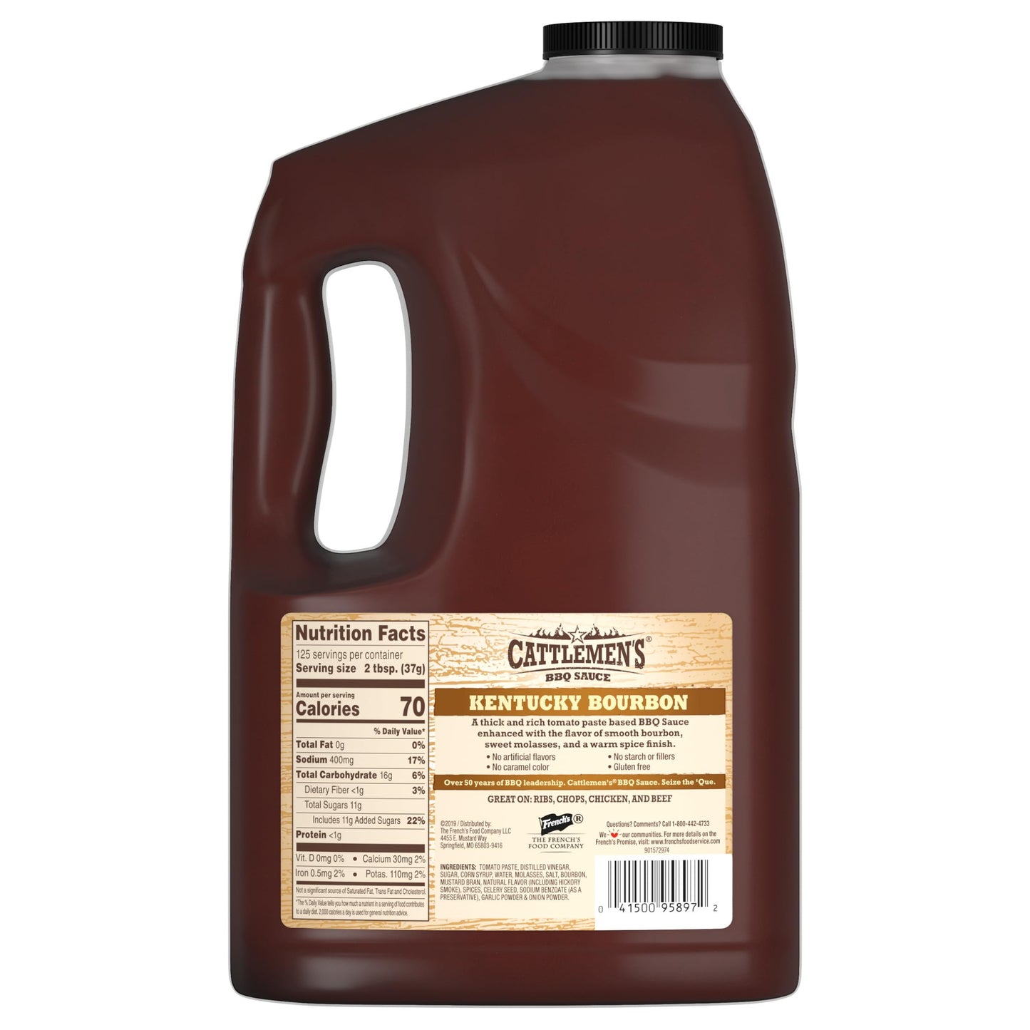 Cattlemen's Mississippi Honey BBQ Sauce, 1 gal - One Gallon Bulk Container of Mississippi Honey Barbecue Sauce Blend of Honey, Vinegar, Hickory and More for Dipping and Barbecue Recipes
