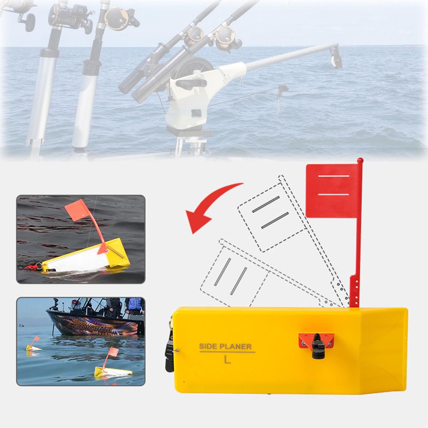 2 Pack Planer Board for Fishing, Fishing Tool Fishing in Line Side Clip Medium Side Planer Board Quick Grip Snap Release for Trolling Boat Fishing Towing, Inshore Offshore Trolling Dragging