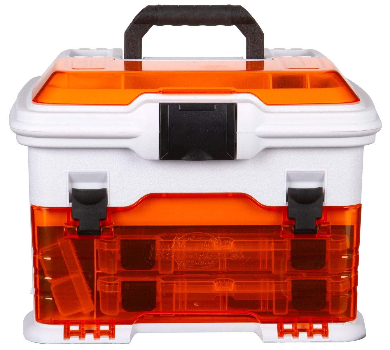 Flambeau Outdoors T4P Pro Multiloader Tackle Box - Portable Fishing Lure Organizer Station With Zerust Anti-RustTechnology, Includes 5 Removable Tuff Tainer Tackle Boxes, White/Orange