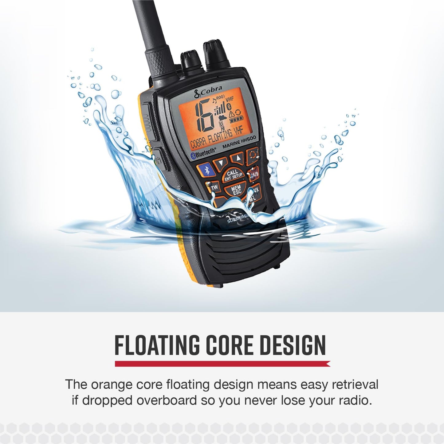 Cobra MR HH350 FLT Handheld Floating VHF Radio - 6 Watt, Submersible, Noise Cancelling Mic, Backlit LCD Display, NOAA Weather, and Memory Scan, Grey