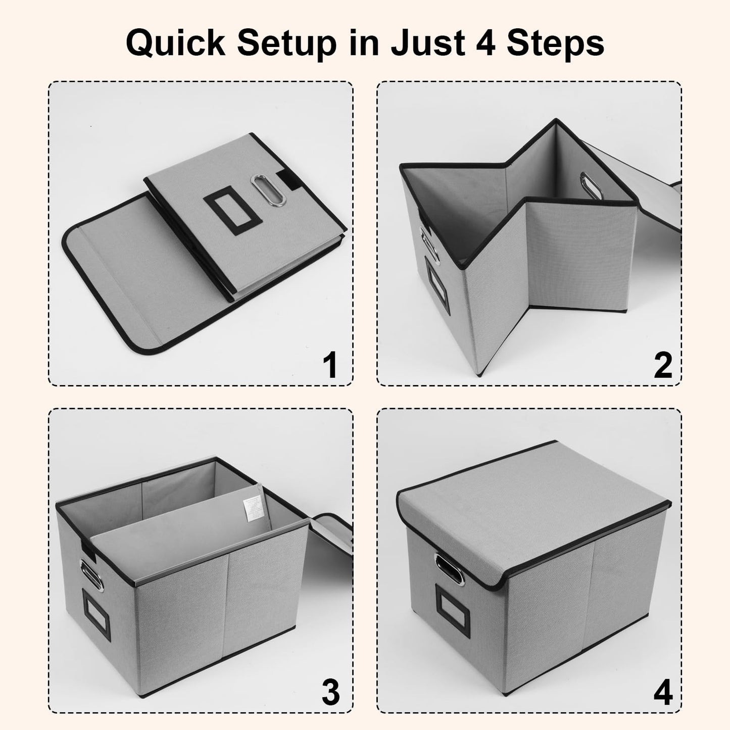 Tcbelosion File Storage Box with Lid, Foldable Portable Document Organizer with Handle, Perfect for Home/Office/File Organization(Grey)