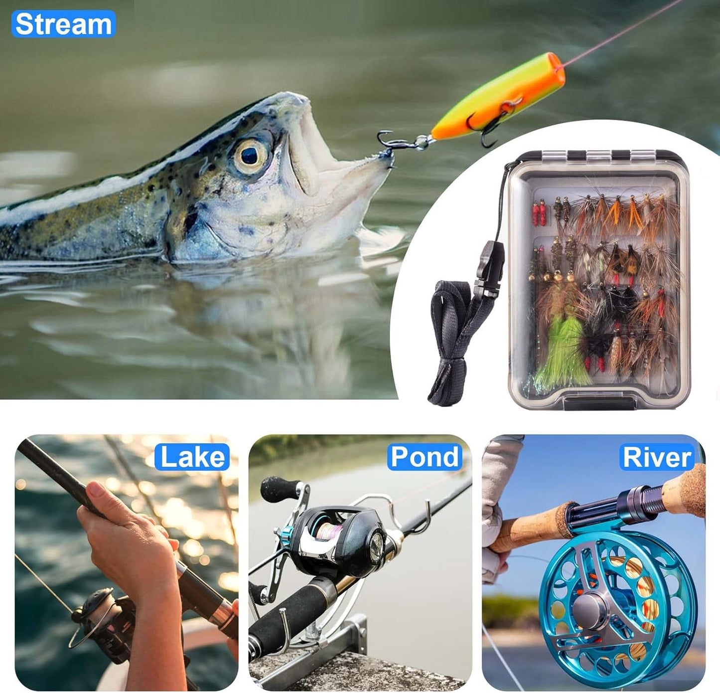 36 pcs Fly Fishing Flies Kit, Hand Tied Trout Bass Fly Assortment with Fly Box, Dry Wet Nymph Flies Streamers Fly Fishing Lures