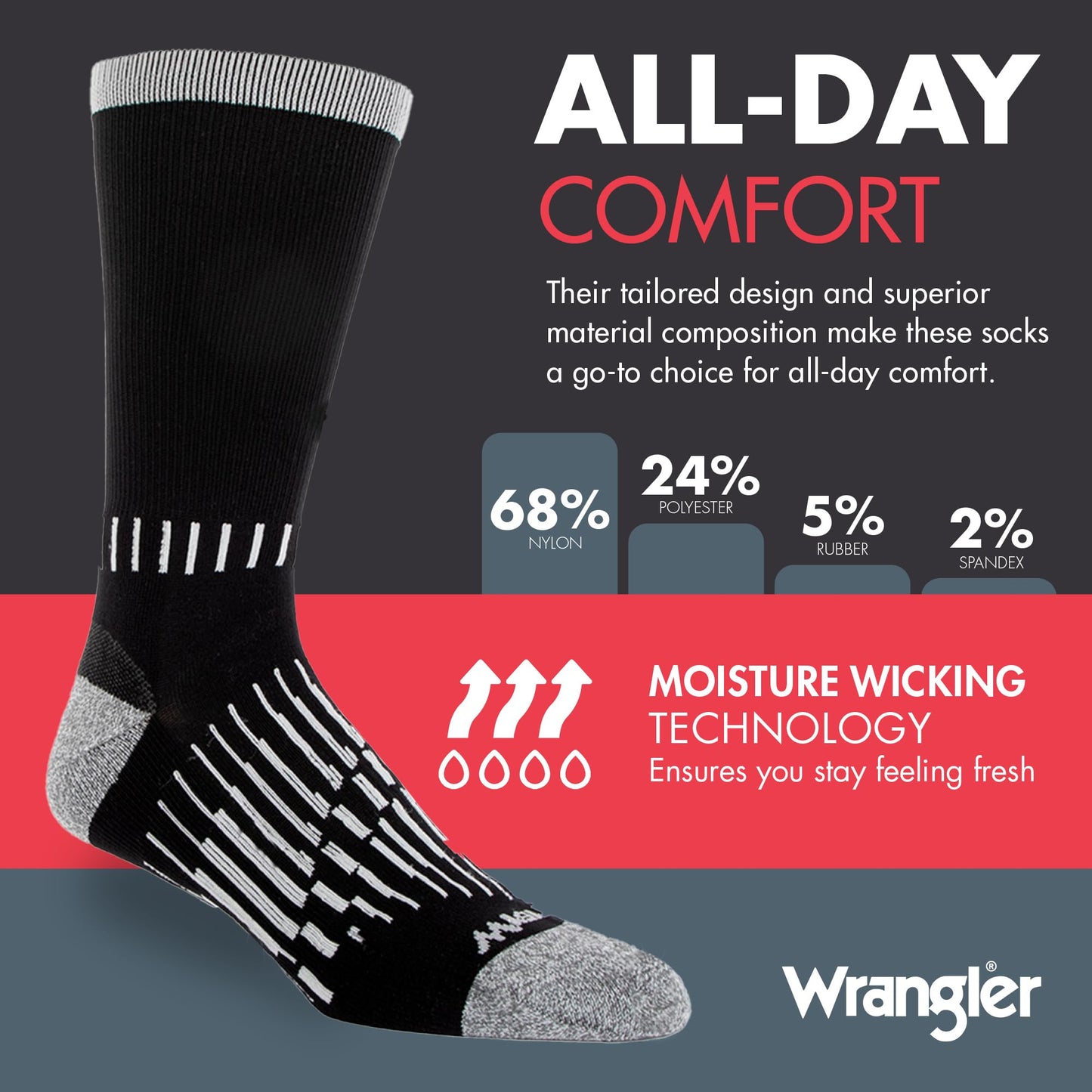 Wrangler - Peak Men's Crew Socks - Durable Half Cushion Socks with Arch Support