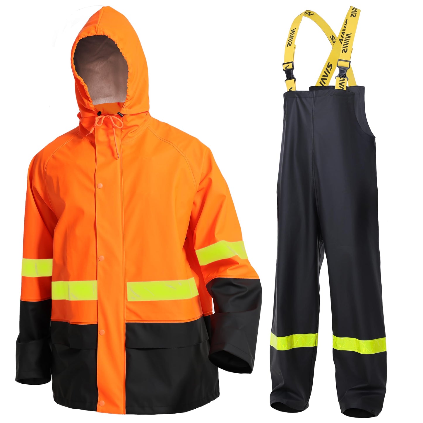 Men's Workwear PRO Rain Suit - Waterproof Jacket and Bib Pants 3-piece Set for Ultimate Safety and Comfort
