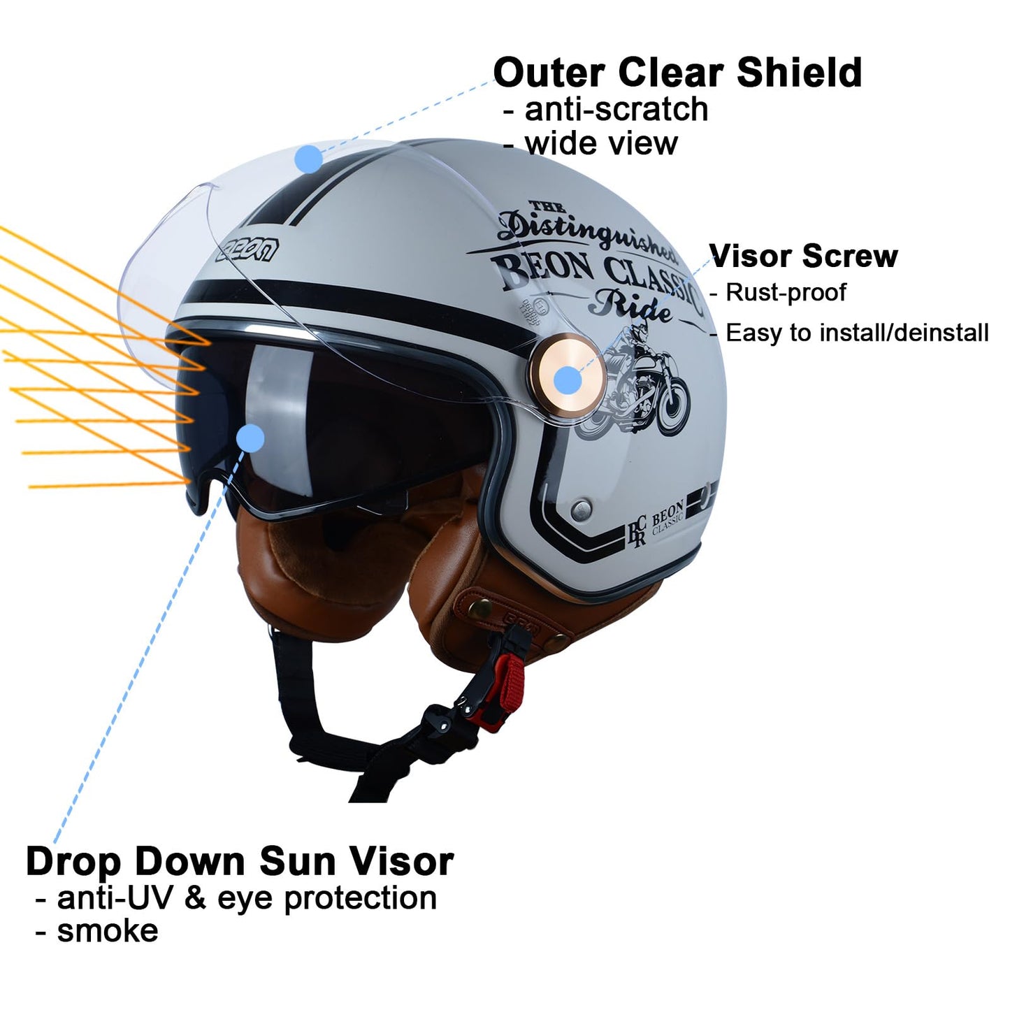 Open Face Motorcycle Helmet for Adults, DOT Approved,3/4 Retro Vespa Helmet, Dual Visors Men's and Women's Motorbike Casco for Moped Cruiser Bobber and Chopper