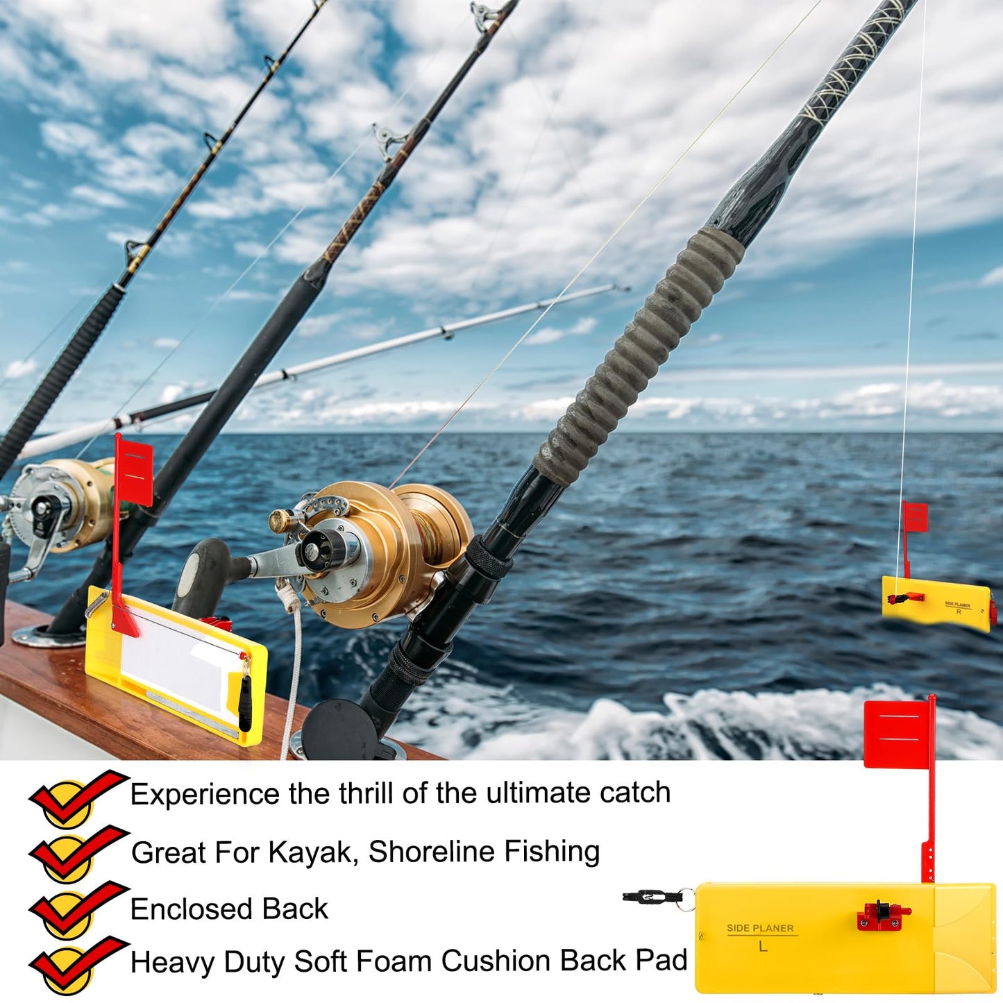 2 Pack Planer Boards for Fishing Trolling 8 x 3 Inches Off Shore Crappie Planer Boards Kits with Flag Fishing Accessory for Inshore Offshore Trolling Dragging