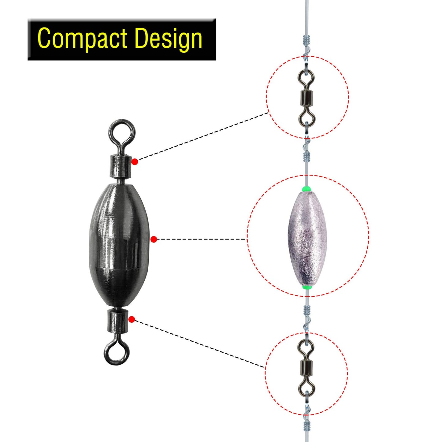 AMYSPORTS Saltwater Fishing Weights Swivel Bullet Sinkers Fishing Weight Brass Fishing Weights Freshwater Bass Sinker Weight with Swivel Rolling