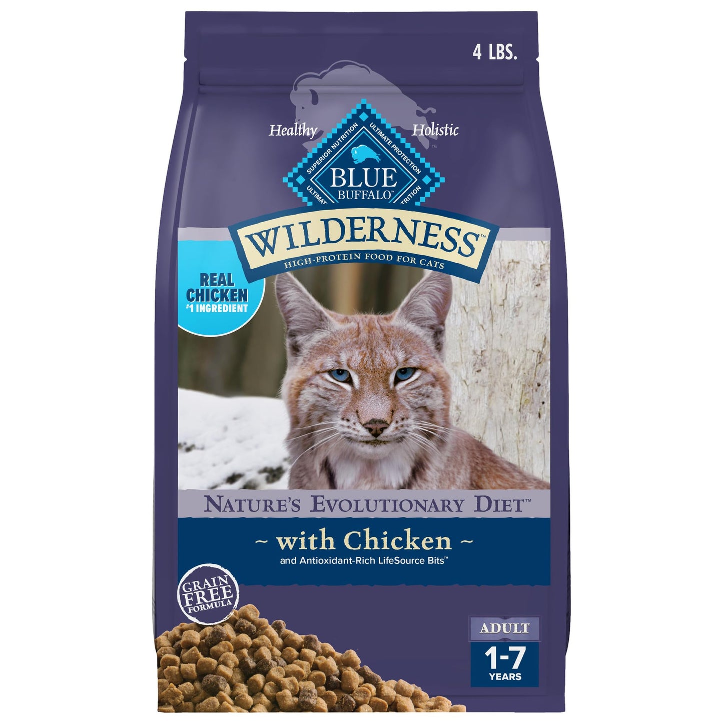 Blue Buffalo Wilderness Natural Adult Dry Cat Food, High-Protein and Grain-Free Diet, Supports Healthy Muscle Development and a Healthy Immune System, Chicken, 12-lb. Bag