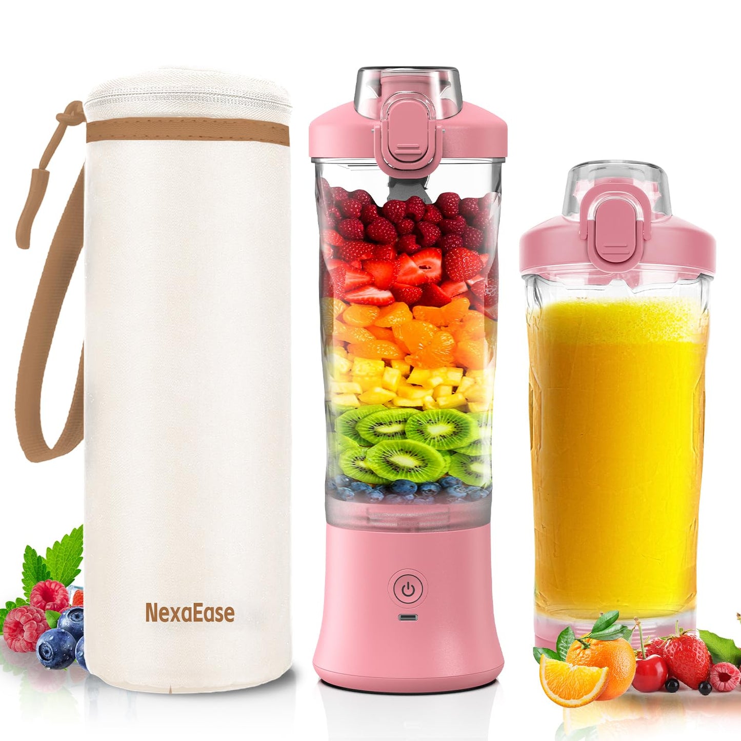 Portable Blender with Insulated Carrying Case & Recipe Book for Shakes and Smoothies, 24 OZ Personal Juicer Electric Protein Shaker Bottle, Mini Small Blender Cup with USB-C Rechargeable, Travel Lid