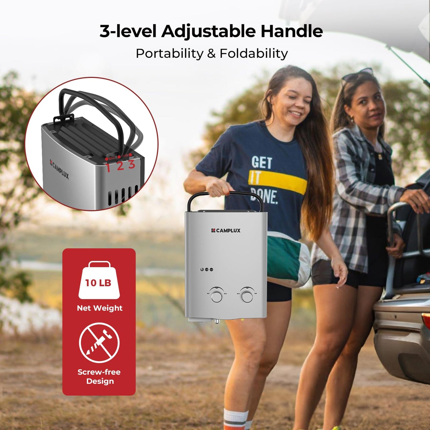 CAMPLUX Tankless Water Heater Outdoor, 1.32 GPM Portable Propane Camping Water Heater, 5L, AY132, White