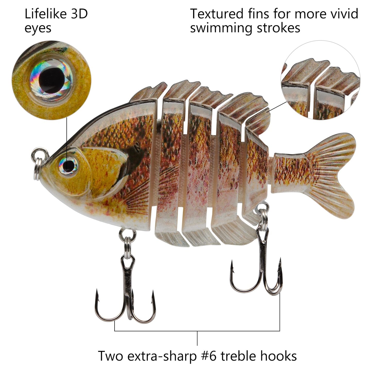 BASSDASH SwimPanfish Multi Jointed Panfish Bluegill Swimbaits Hard Topwater Bass Lures Fishing Lure Crank Saltwater 3.5in/0.85oz