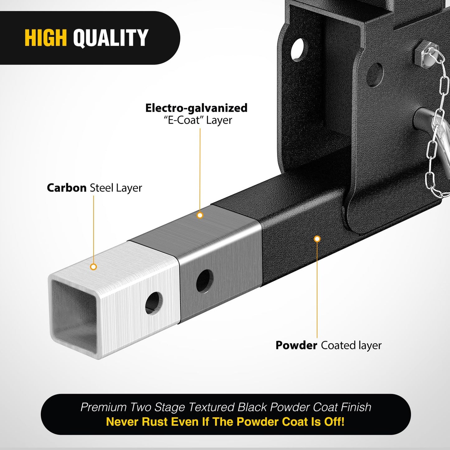 Nilight Trailer Hitch Receiver Extender Adapter Reducer 1-1/4 to 2Inch Hitch Adapter 6-1/2 inch Extension Sleeve Convertor 350Lbs with 1/2-Inch Diameter Pin and Clip with 5/8-Inch Adapter