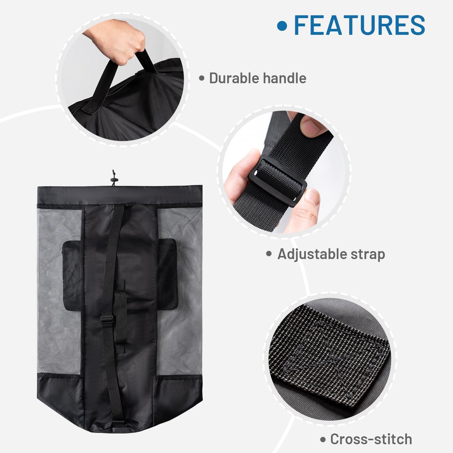 OrgaWise Soccer/Basketball Ball Bag with Handle and Strap,Soccer Ball Bags Mesh for Coaches,Sports Mesh Ball Bag,Basketball Bag for Balls(Strap+pocket+handle, 27"x36"/70x90cm)