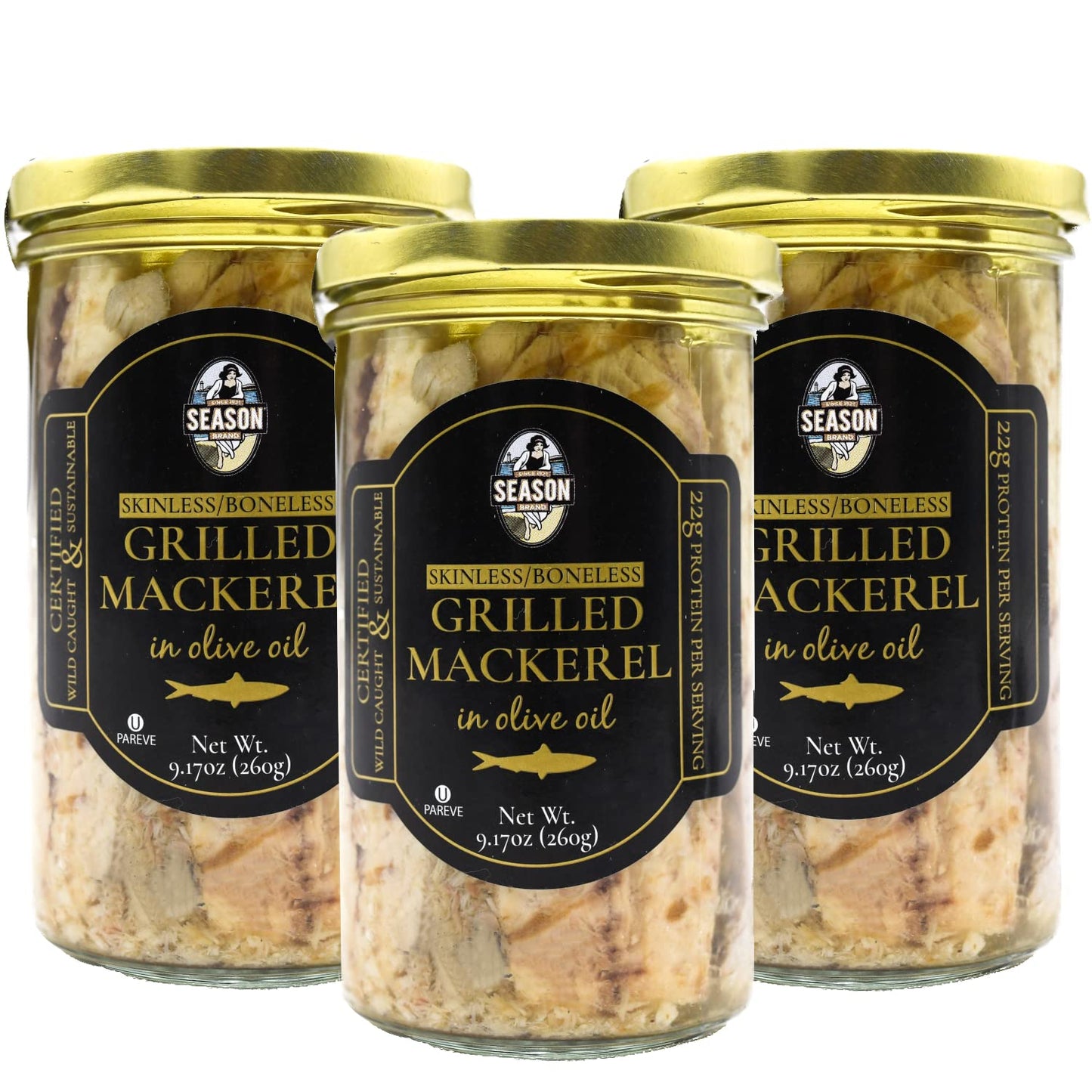Season Mackerel in Water - Skinless & Boneless, No Salt Added, Wild Caught, Keto Snacks, Canned Mackerel Fillets, Full of Vitamins, Low in Mercury, Kosher, Non-GMO, 20g of Protein - 4.37 Oz, 12-Pack