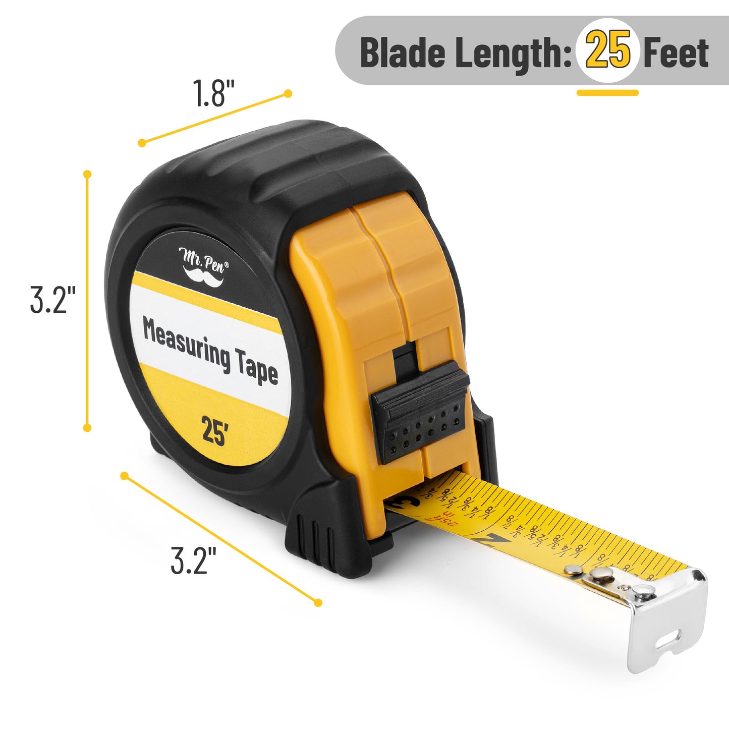 Mr. Pen 25-Foot Steel Retractable Tape Measure with Easy Read Fractions
