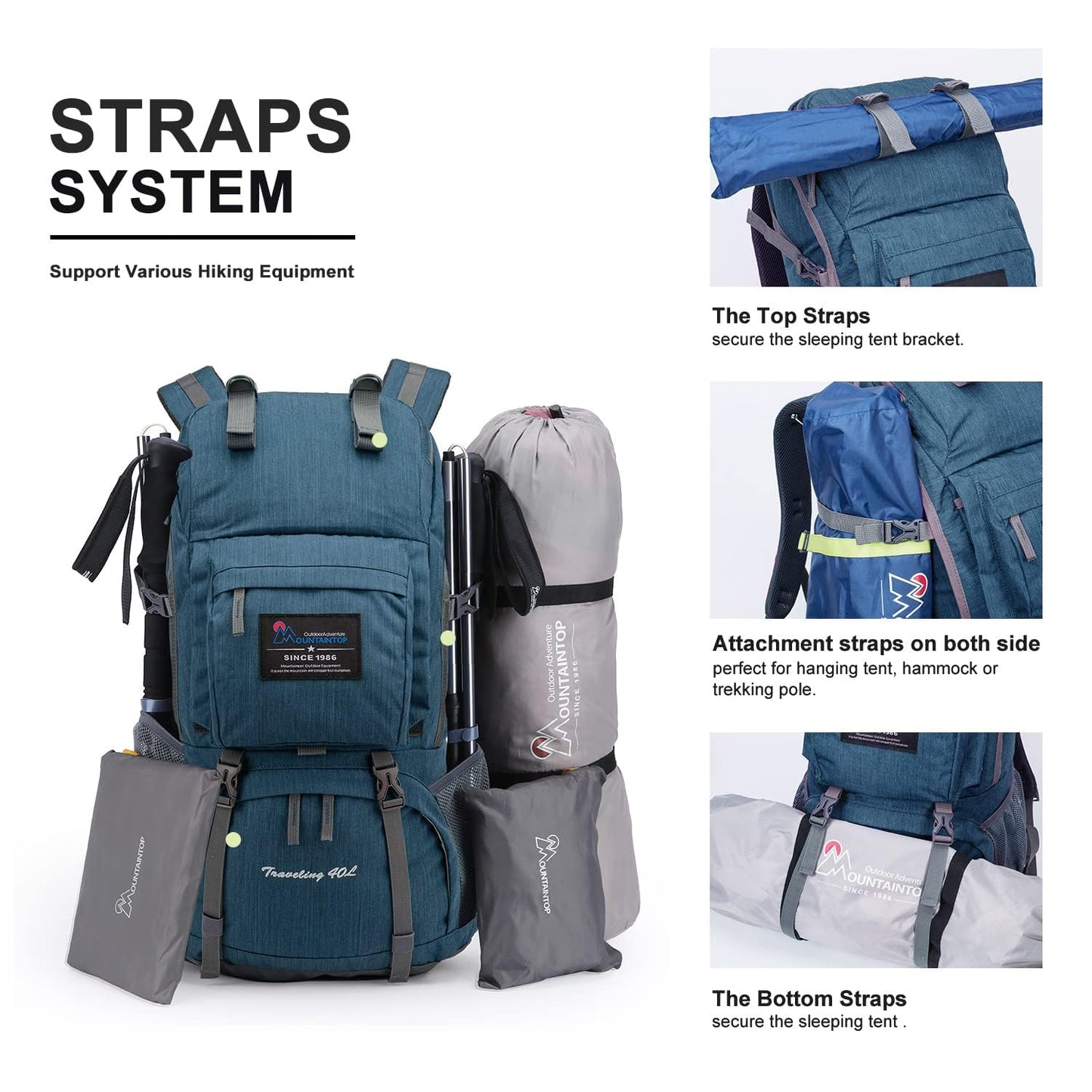 MOUNTAINTOP 40L Hiking Backpack Lightweight Travel Backpack for Men&Women Outdoor Camping Backpacking