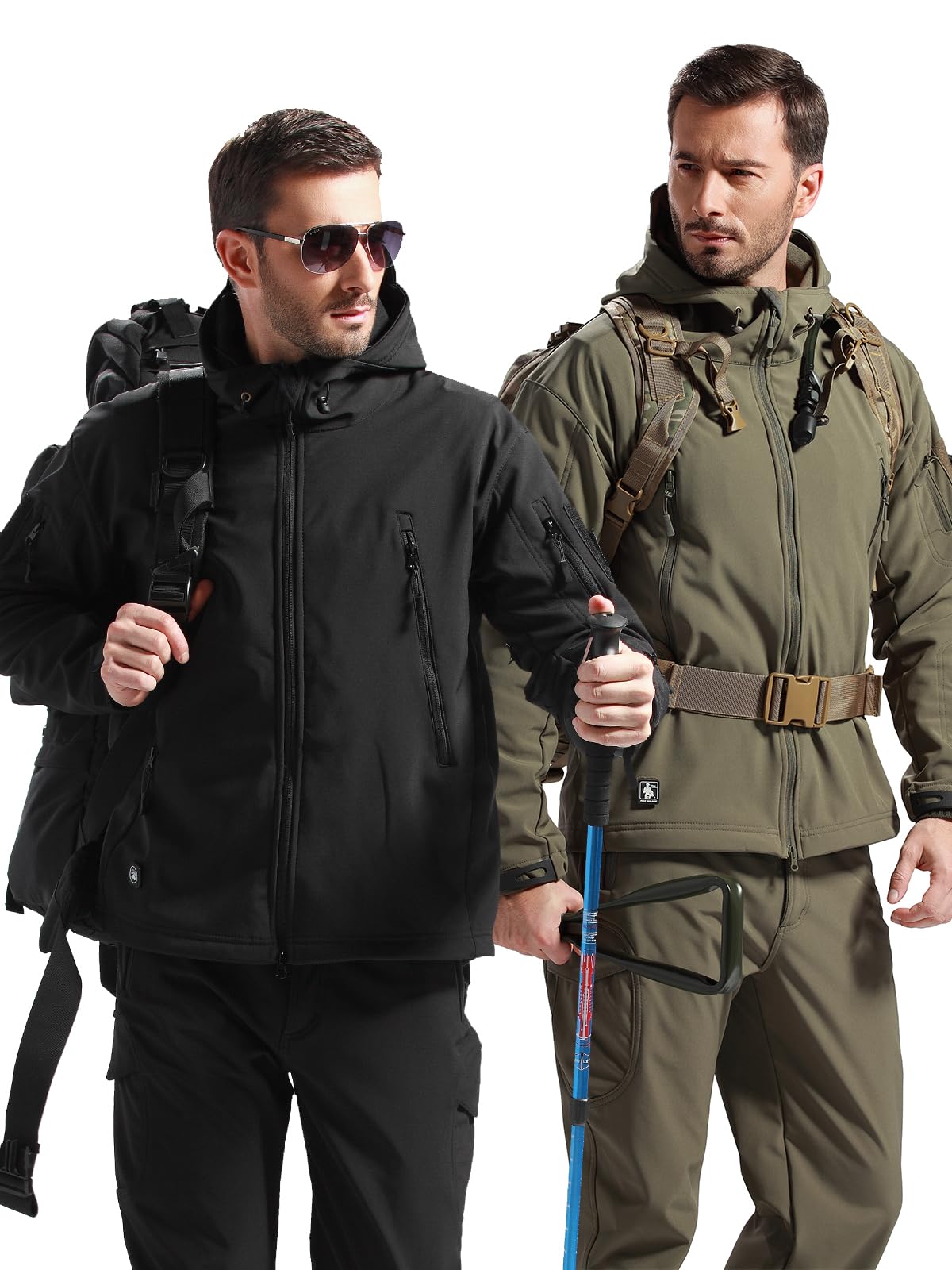 FREE SOLDIER Men's Outdoor Waterproof Soft Shell Hooded Military Tactical Rain Jacket (Green, 4XL)