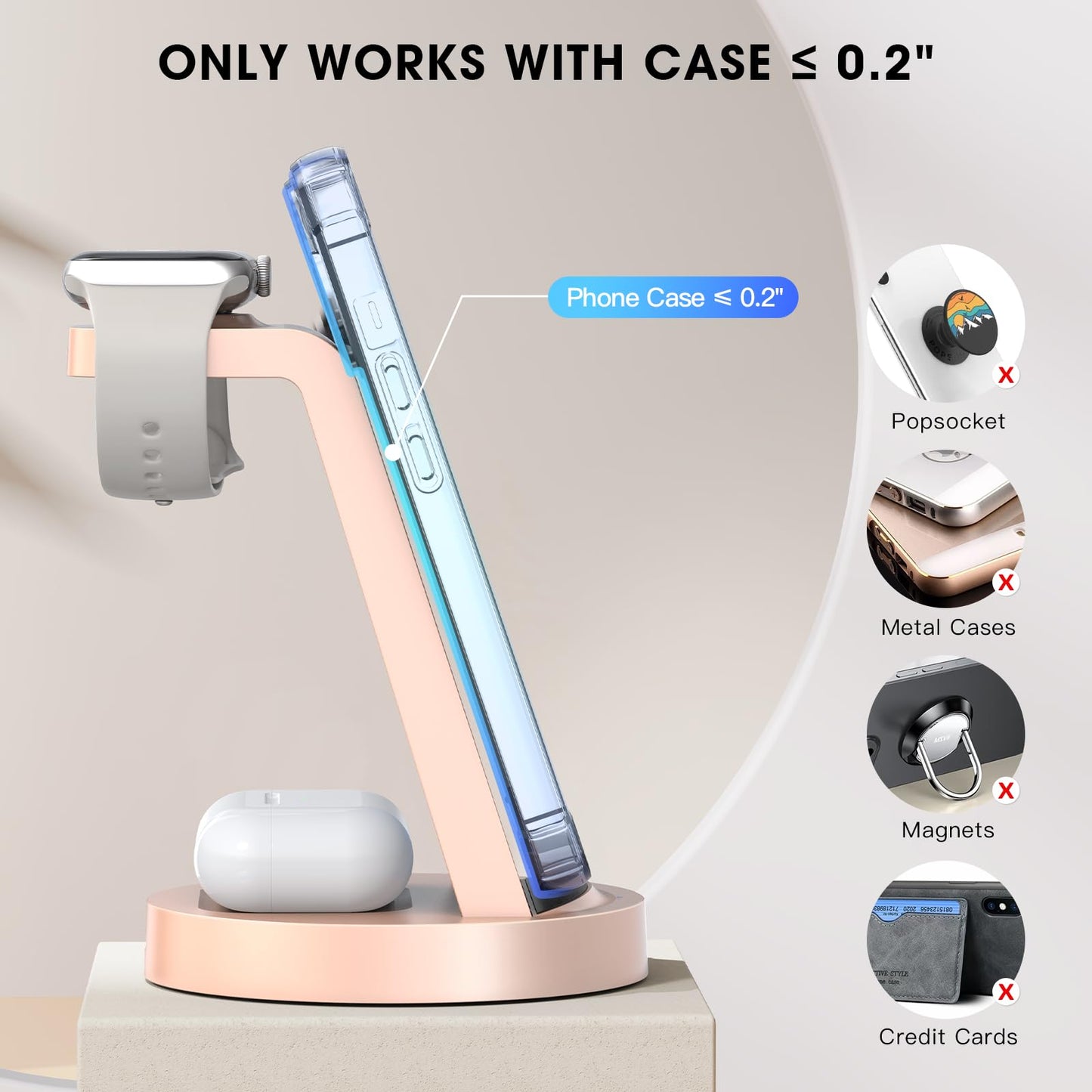 3 in 1 Charging Station for iPhone, Wireless Charger for iPhone 16e 16 15 14 13 12 11 X Pro Max & Apple Watch - Wireless Charging Station for AirPods 4 3 Pro