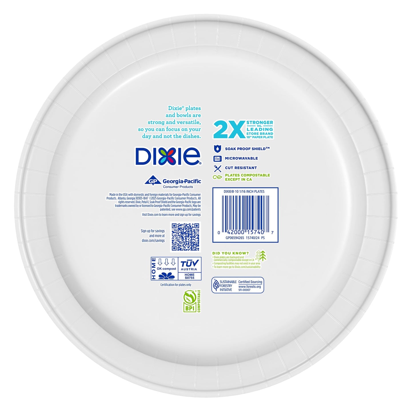 Dixie Large Paper Plates, 10 Inch, 204 Count, 2X Stronger*, Microwave-Safe, Soak-Proof, Cut Resistant, Disposable Plates For Everyday Breakfast, Lunch, & Dinner Meals