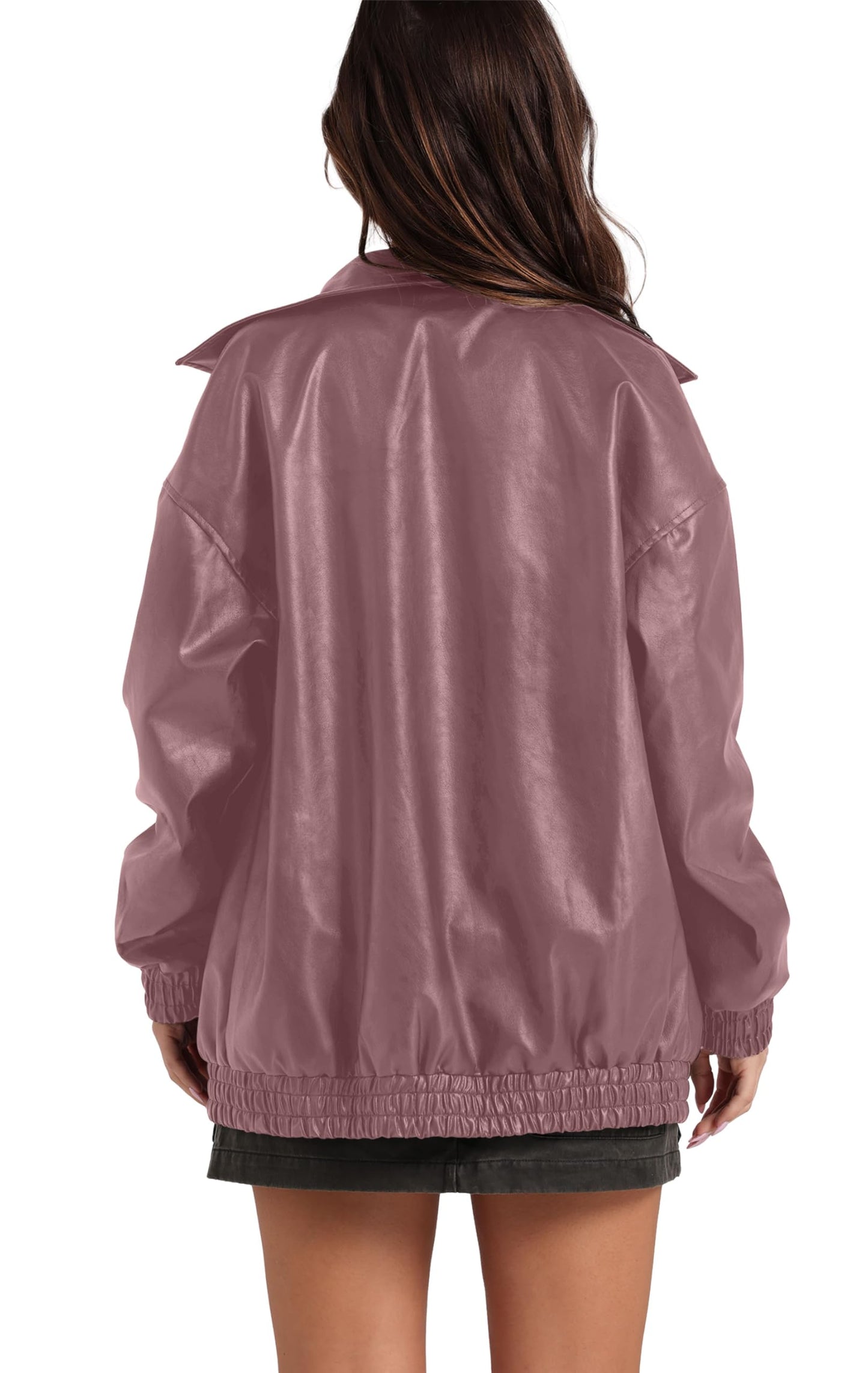 SAMPEEL Leather Jacket Women Faux Oversized Motorcycle Bomber Coats 2024 Fall Fashion Outfits Winter Clothes