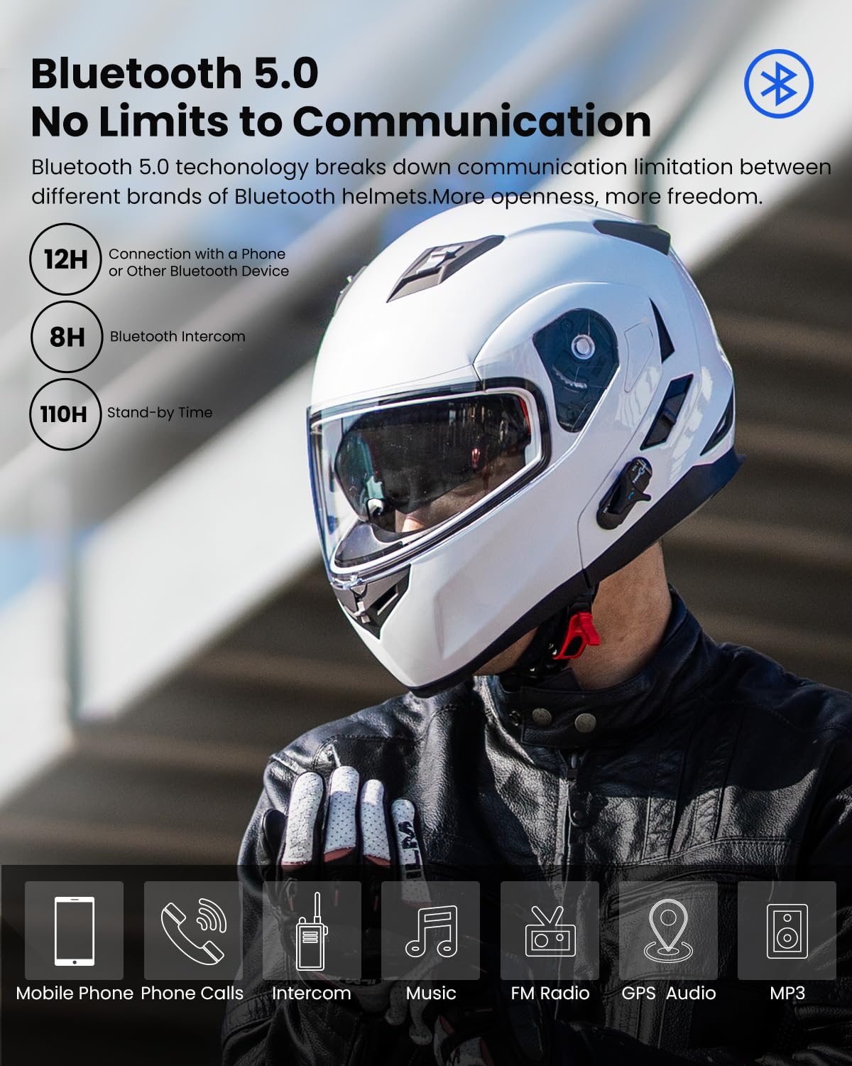 ILM Bluetooth Integrated Modular Flip up Full Face Motorcycle Helmet Sun Shield Mp3 Intercom Model 953/953 PRO