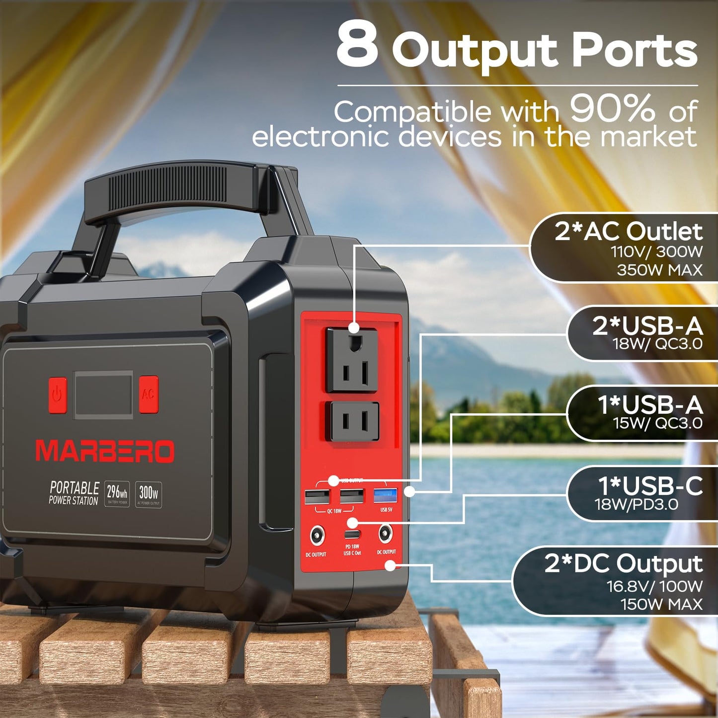 MARBERO Solar Generator 167Wh Camping Portable Power Station 200W Peak with Foldable Solar Panels 30W with AC Outlet 110V Multi-Port LED Flashlights for CPAP Home Camping Hurricane Emergency
