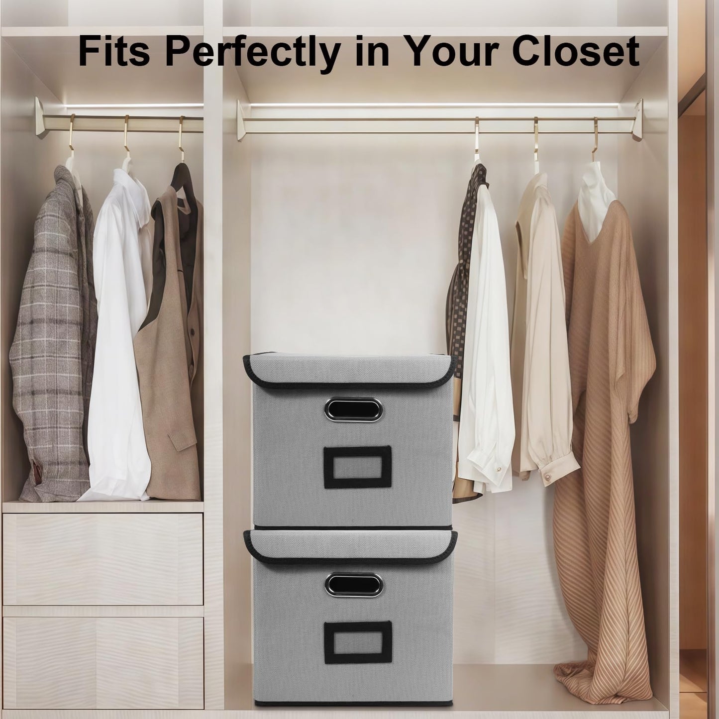 Tcbelosion File Storage Box with Lid, Foldable Portable Document Organizer with Handle, Perfect for Home/Office/File Organization(Grey)