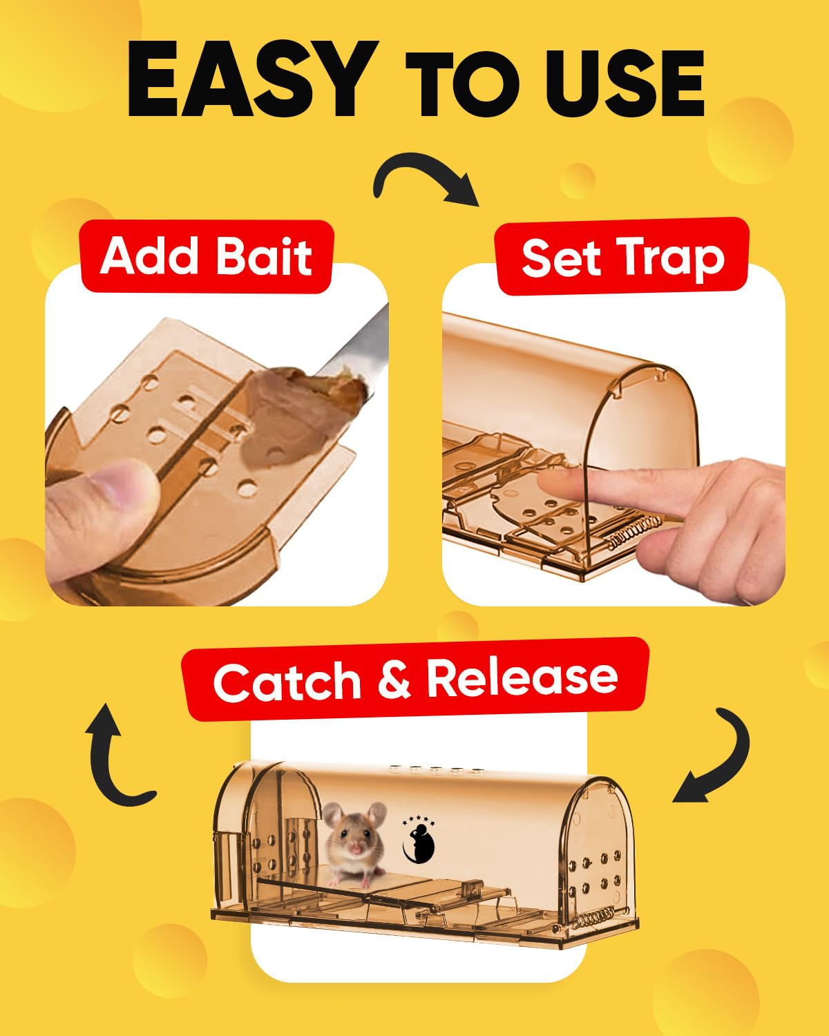 Motel Mouse Humane No Kill Live Catch and Release Mouse Traps, Reusable with Cleaning Brush - 4 Pack