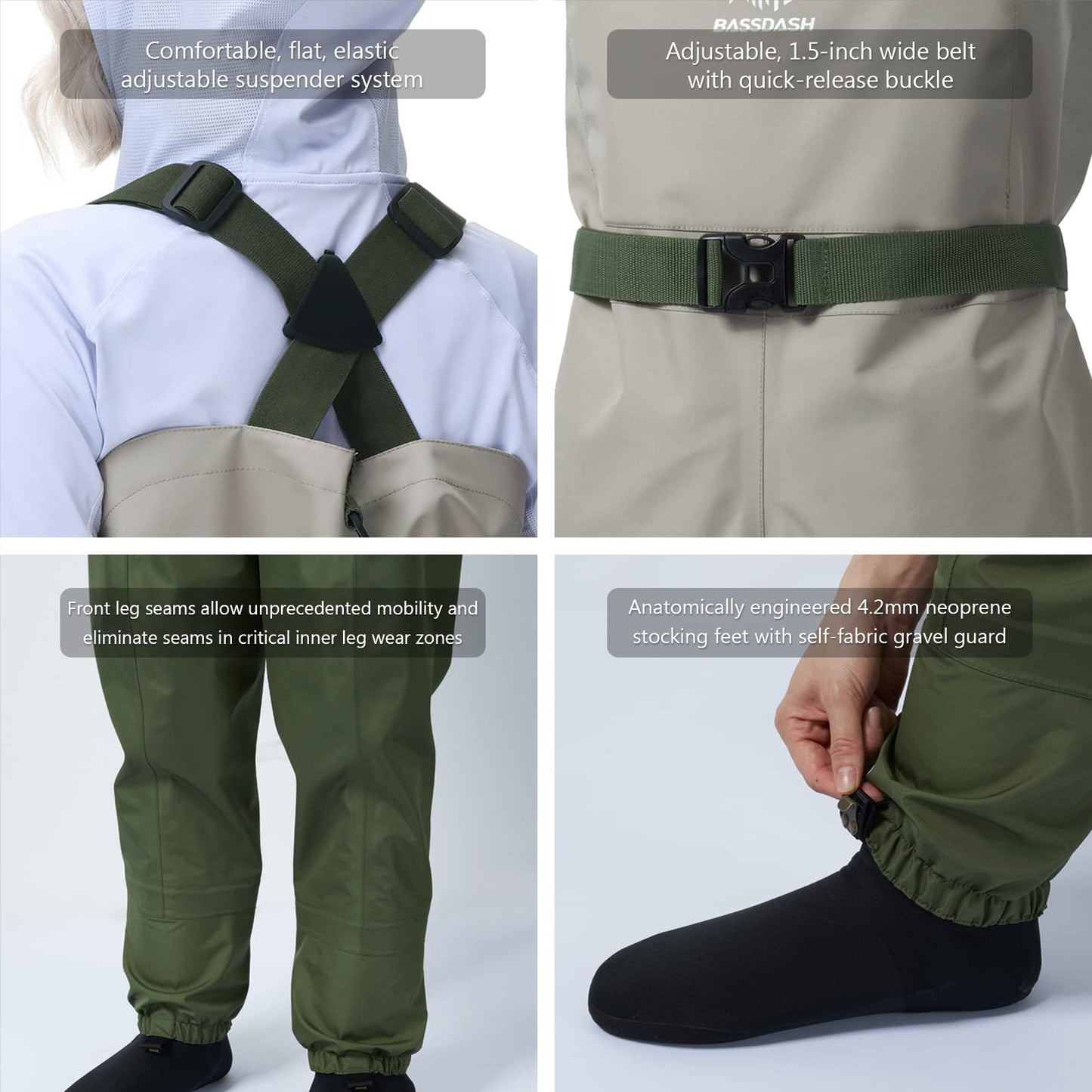 BASSDASH IMMERSE Women’s Breathable Stocking Foot Fishing Waders Waterproof Lightweight Chest Wader