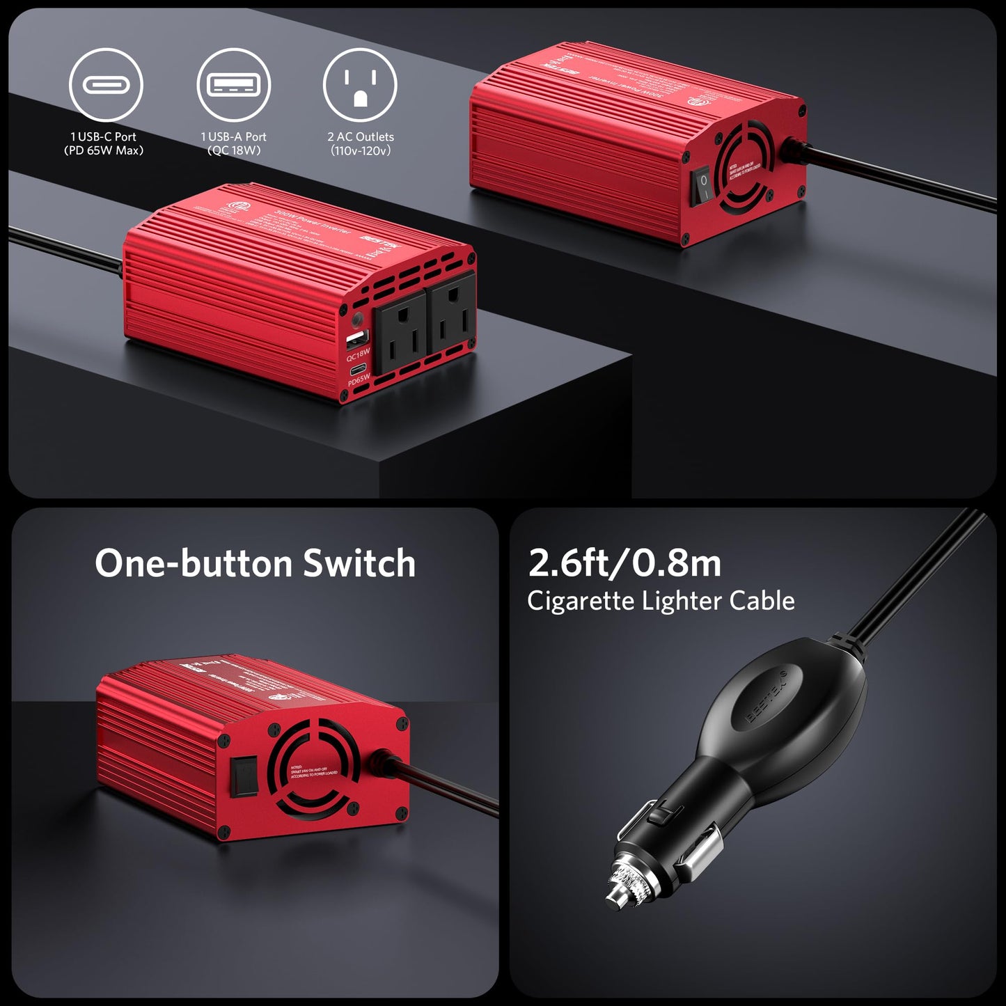 BESTEK 300W Power Inverter DC 12V to 110V AC Car Inverter with 4.2A Dual USB Car Adapter