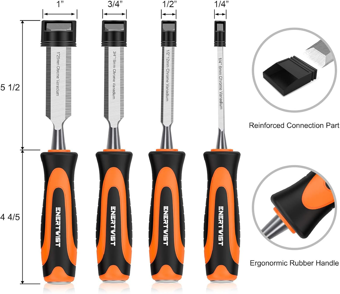 ENERTWIST 13pcs Wood Chisel Set, Premium Woodworking Chisel Sets w/ 8 CRV Construction Wood Chisels, 1 Sharpening Stone, 1 Honing Guide, 2 Carpenter Pencils, 1 Sharpener for Wood Carving in Hard Case