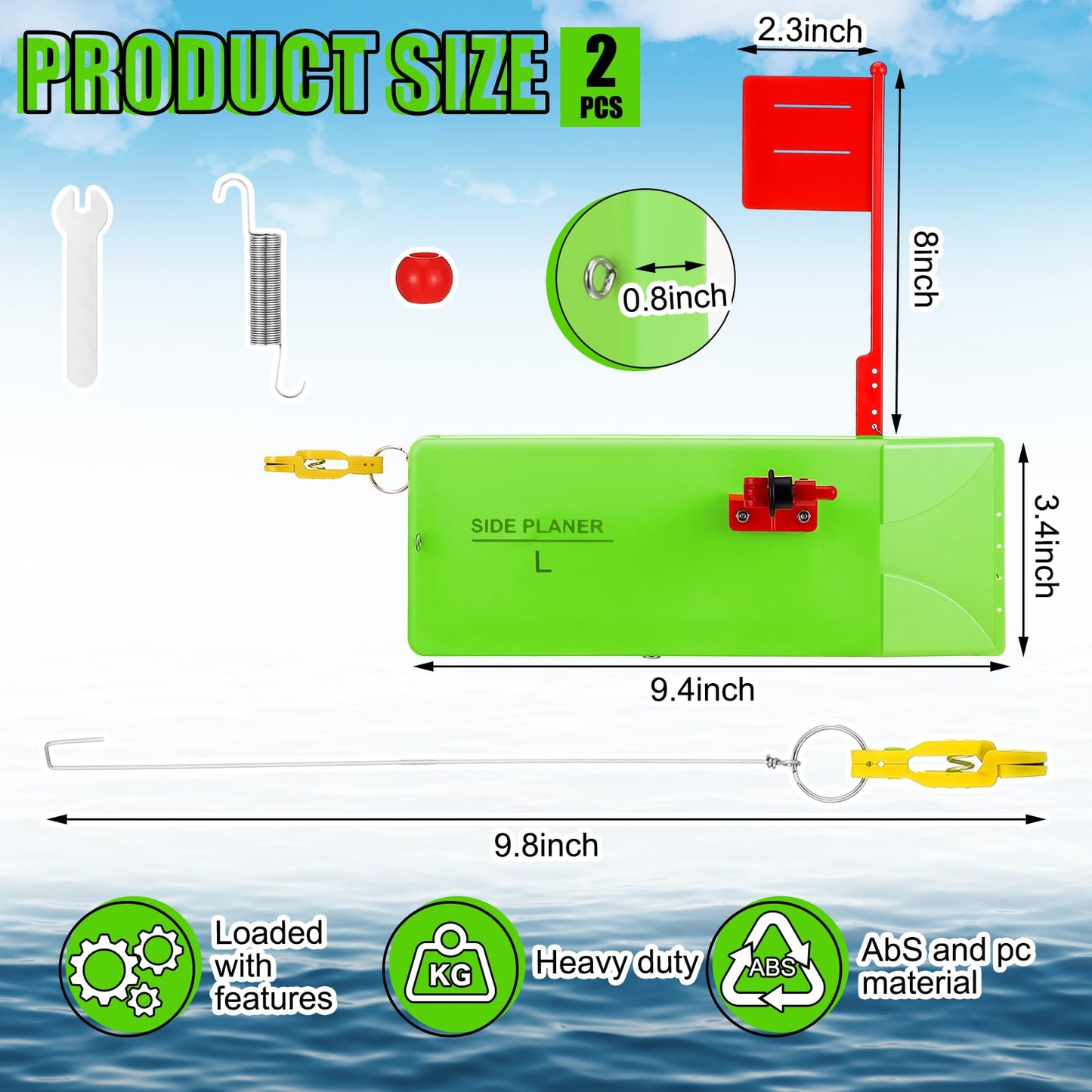 2 Pack Planer Boards for Fishing Trolling 8 x 3 Inches Off Shore Crappie Planer Boards Kits with Flag Fishing Accessory for Inshore Offshore Trolling Dragging