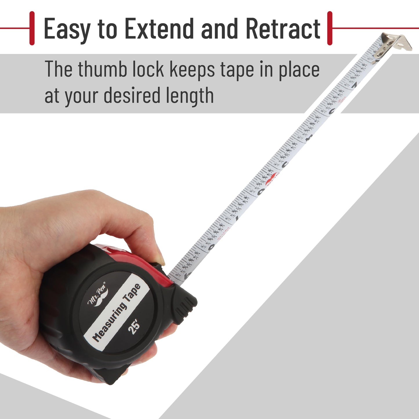 Mr. Pen 25-Foot Steel Retractable Tape Measure with Easy Read Fractions